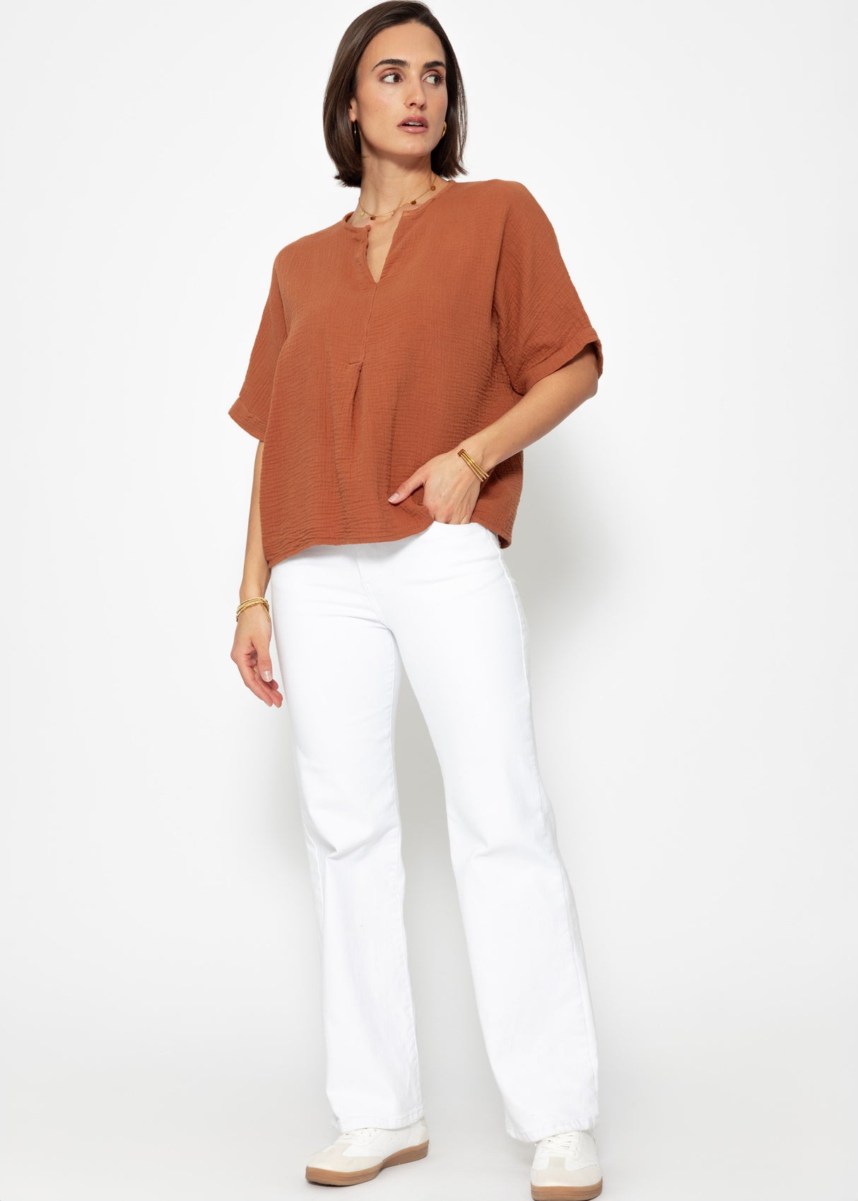 Oversize muslin shirt - cognac