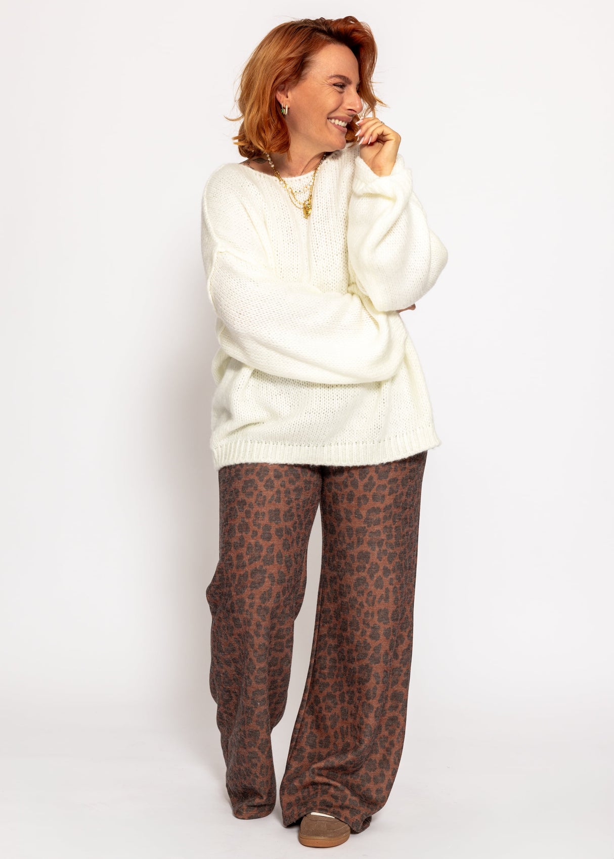 Oversize-Pullover mit Rundhalsausschnitt - weiß