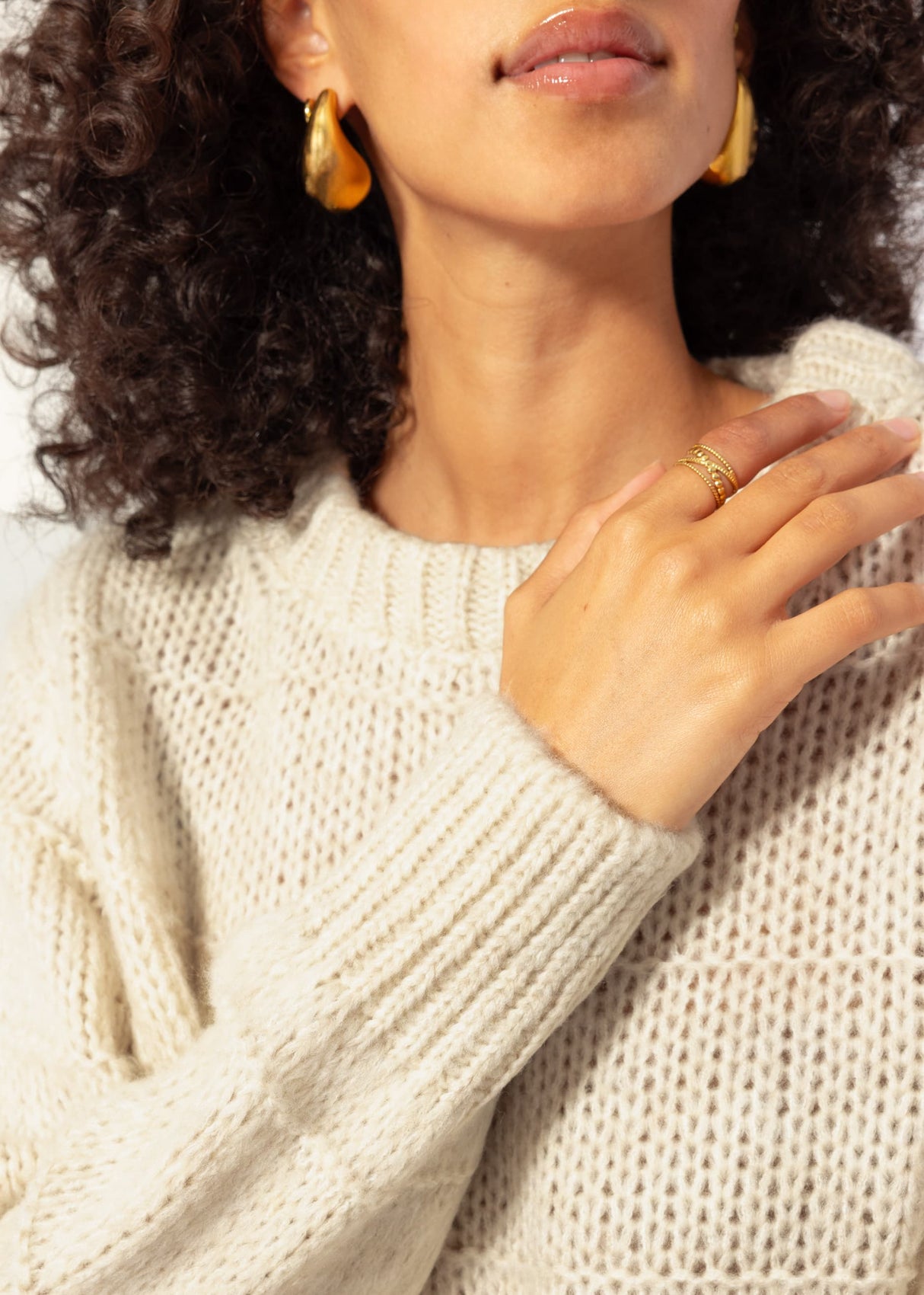 Oversized sweater with textured stripes - beige