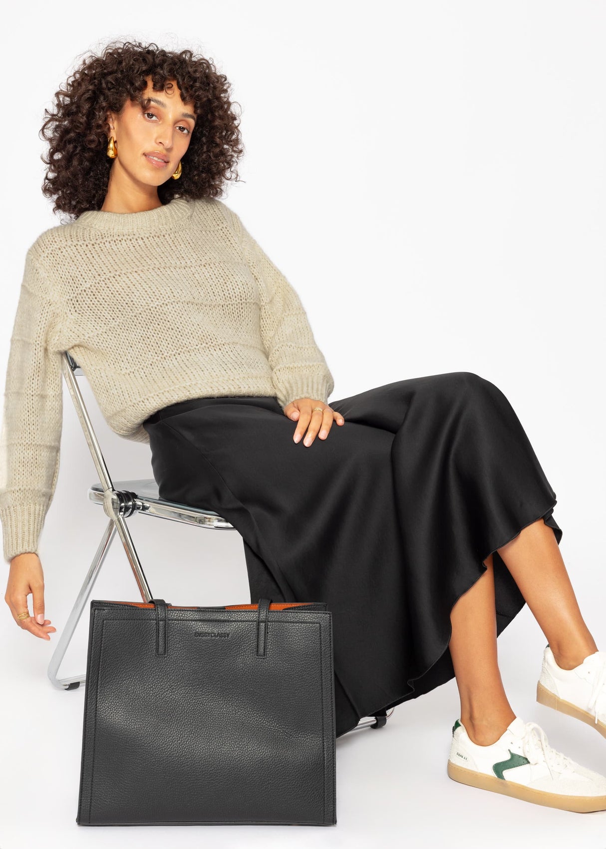 Oversized sweater with textured stripes - beige