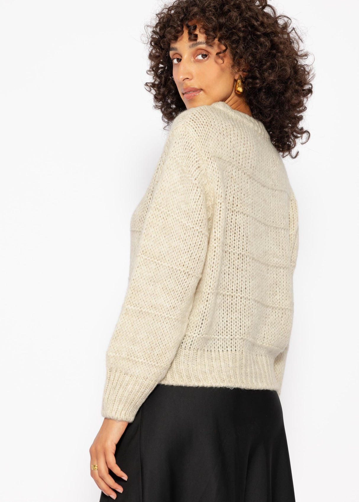 Oversized sweater with textured stripes - beige