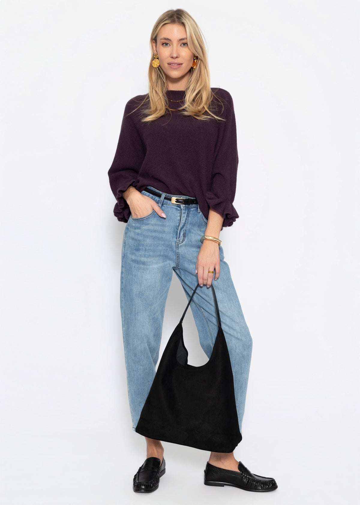 Oversize Pullover mit U-Boot Ausschnitt - plum