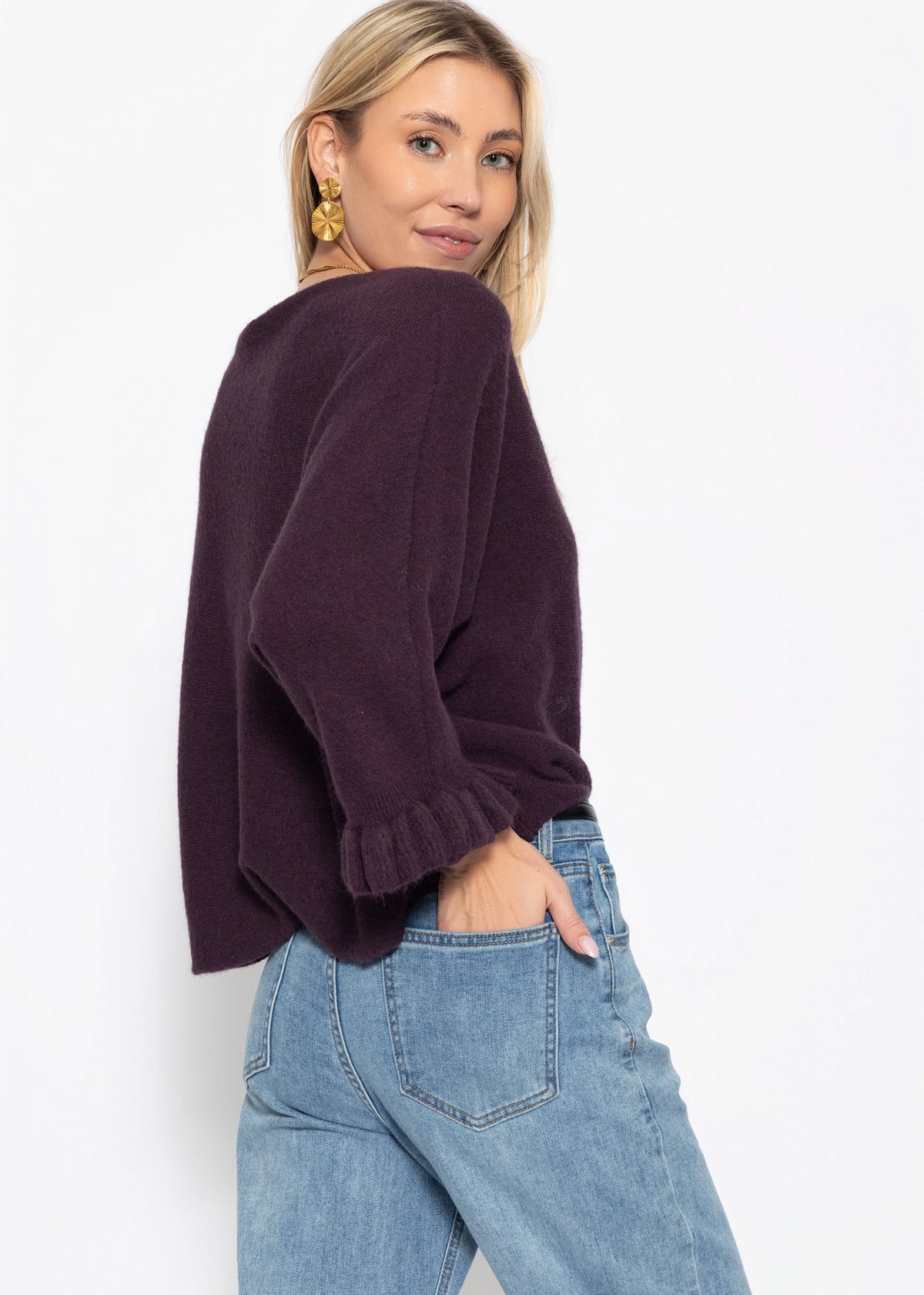 Oversize Pullover mit U-Boot Ausschnitt - plum