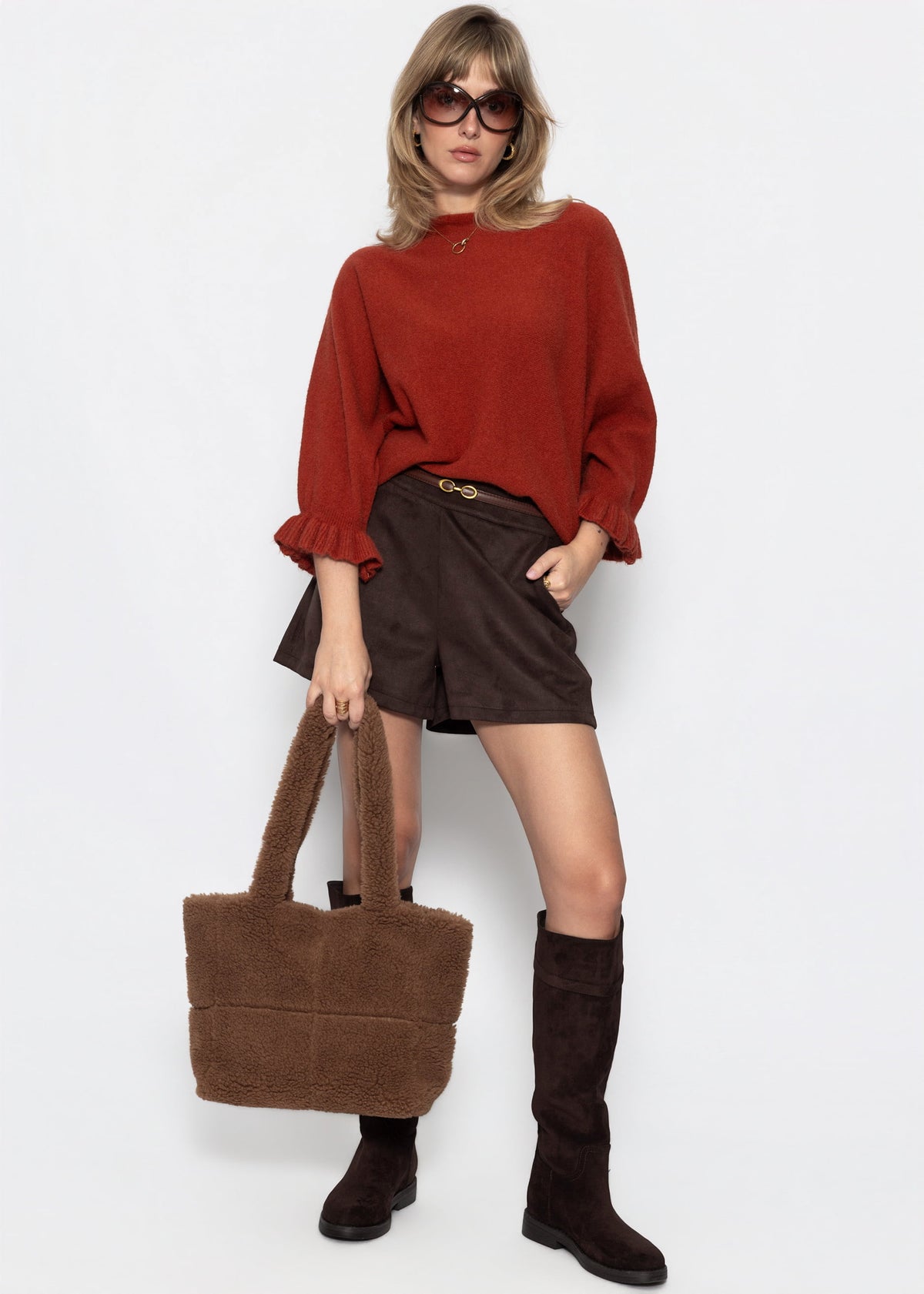 Oversize Pullover mit U-Boot Ausschnitt - rost