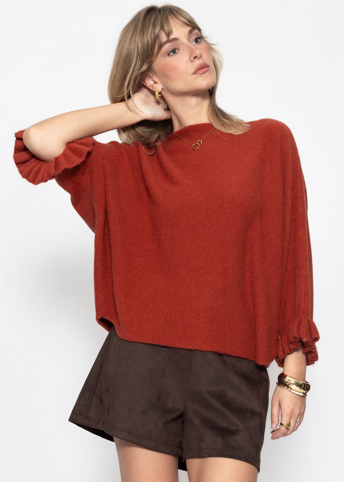 Oversize Pullover mit U-Boot Ausschnitt - rost