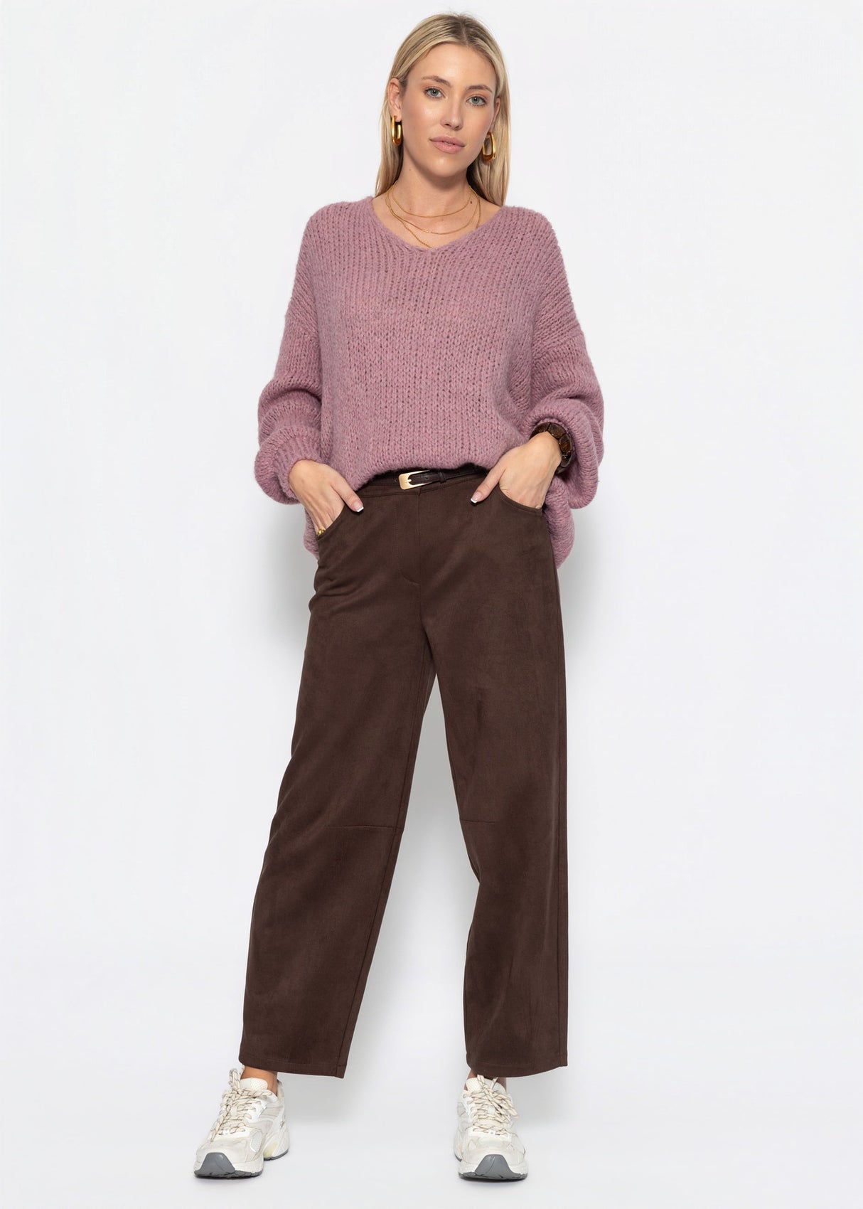Oversize Pullover mit V-Ausschnitt - altrosa