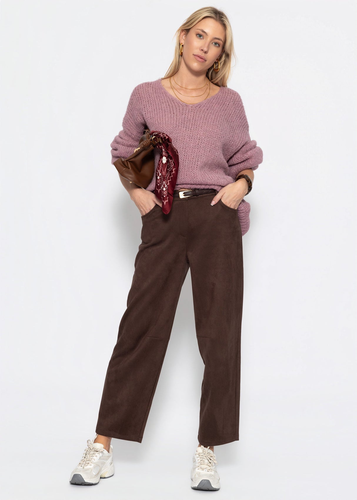 Oversize Pullover mit V-Ausschnitt - altrosa