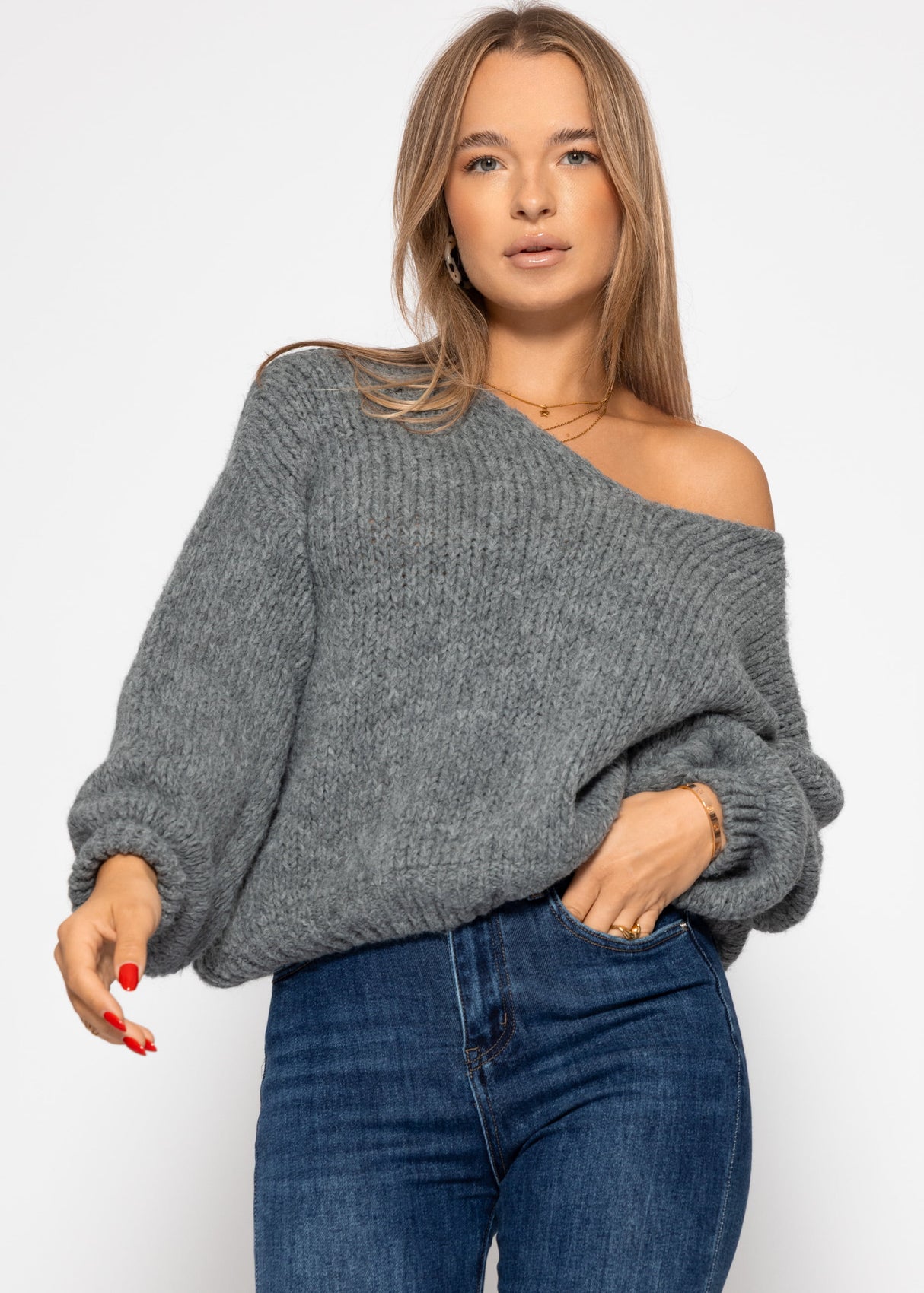Oversized V-neck sweater - dark grey