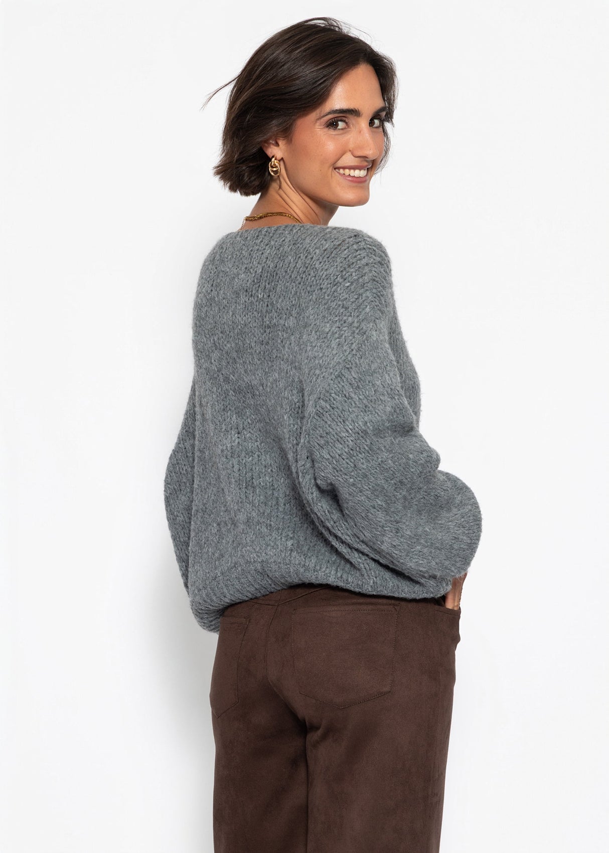 Oversize Pullover mit V-Ausschnitt - dunkelgrau