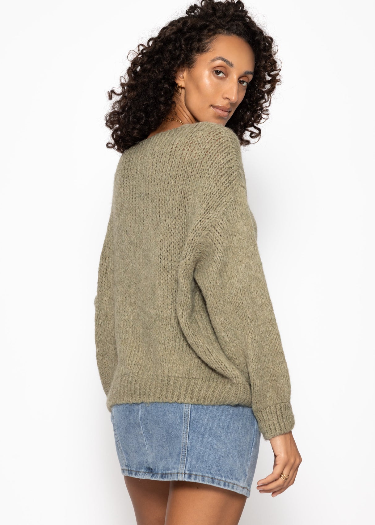 Oversize Pullover mit V-Ausschnitt - khaki