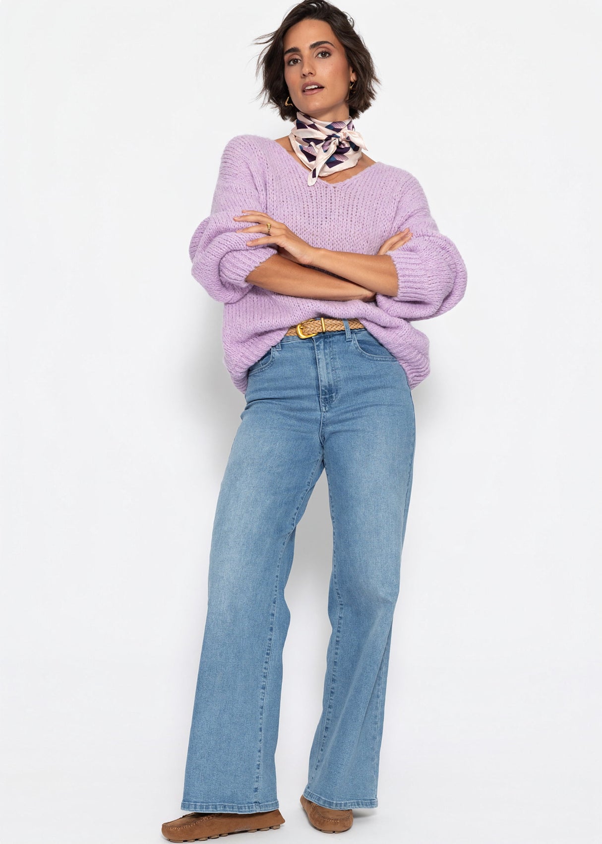 Oversize Pullover mit V-Ausschnitt - lavendel