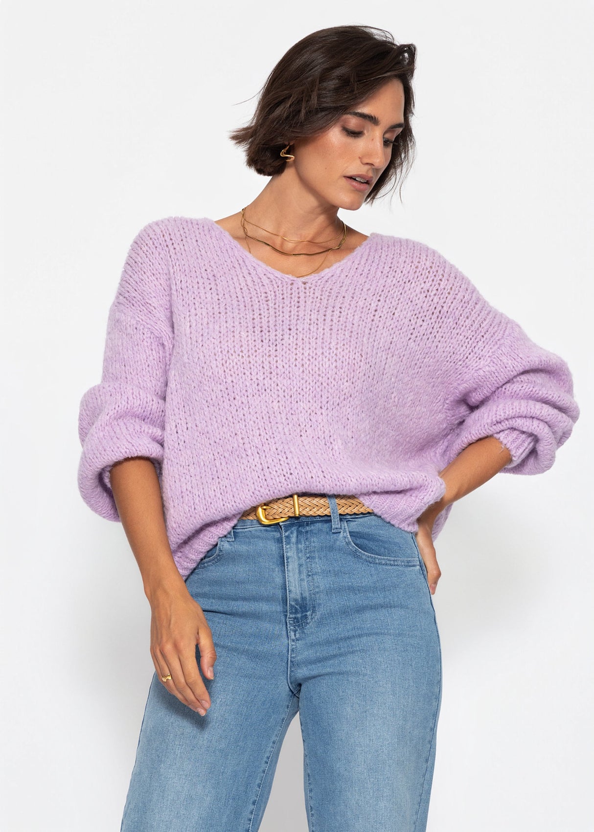 Oversize Pullover mit V-Ausschnitt - lavendel