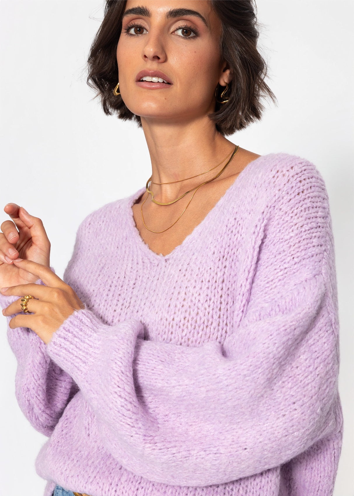 Oversize Pullover mit V-Ausschnitt - lavendel
