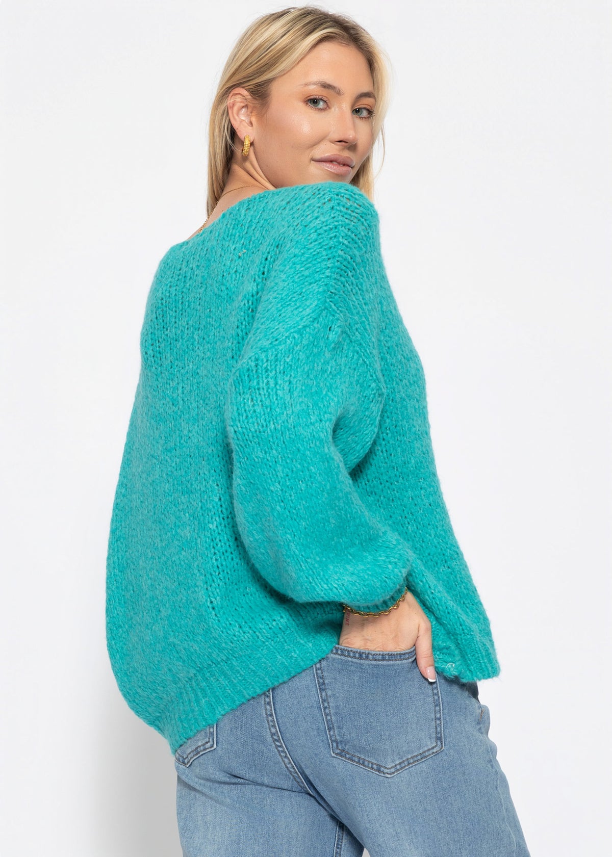 Oversize Pullover mit V-Ausschnitt - petrol