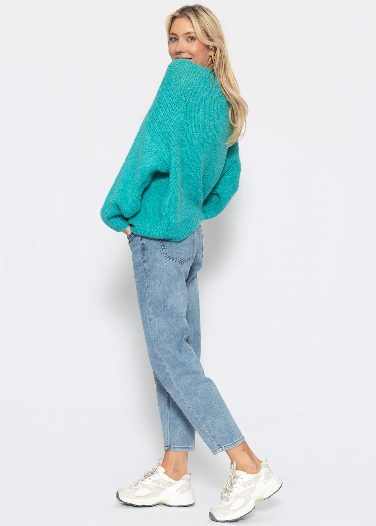Oversize Pullover mit V-Ausschnitt - petrol