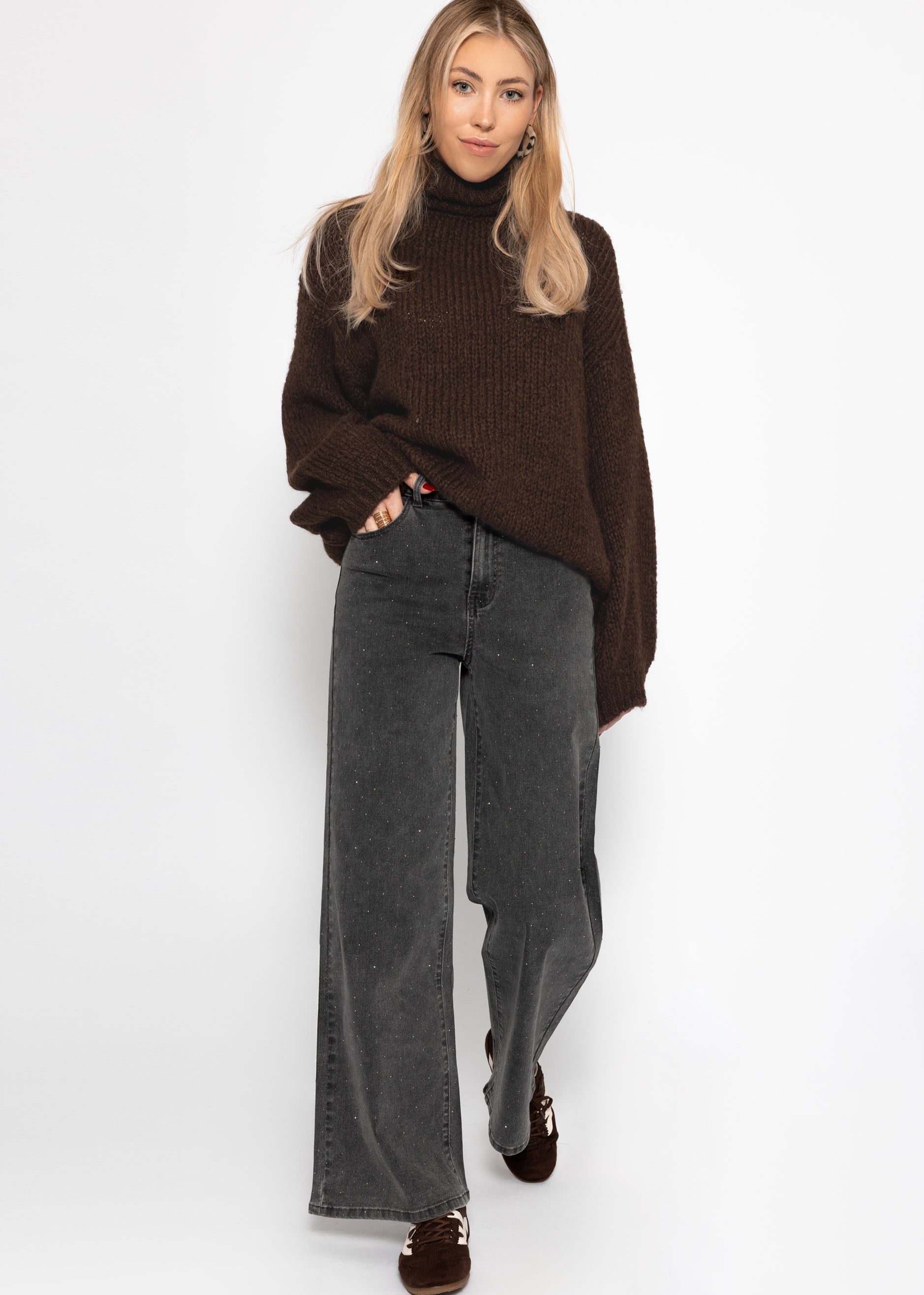Oversize Rollkragenpullover - braun