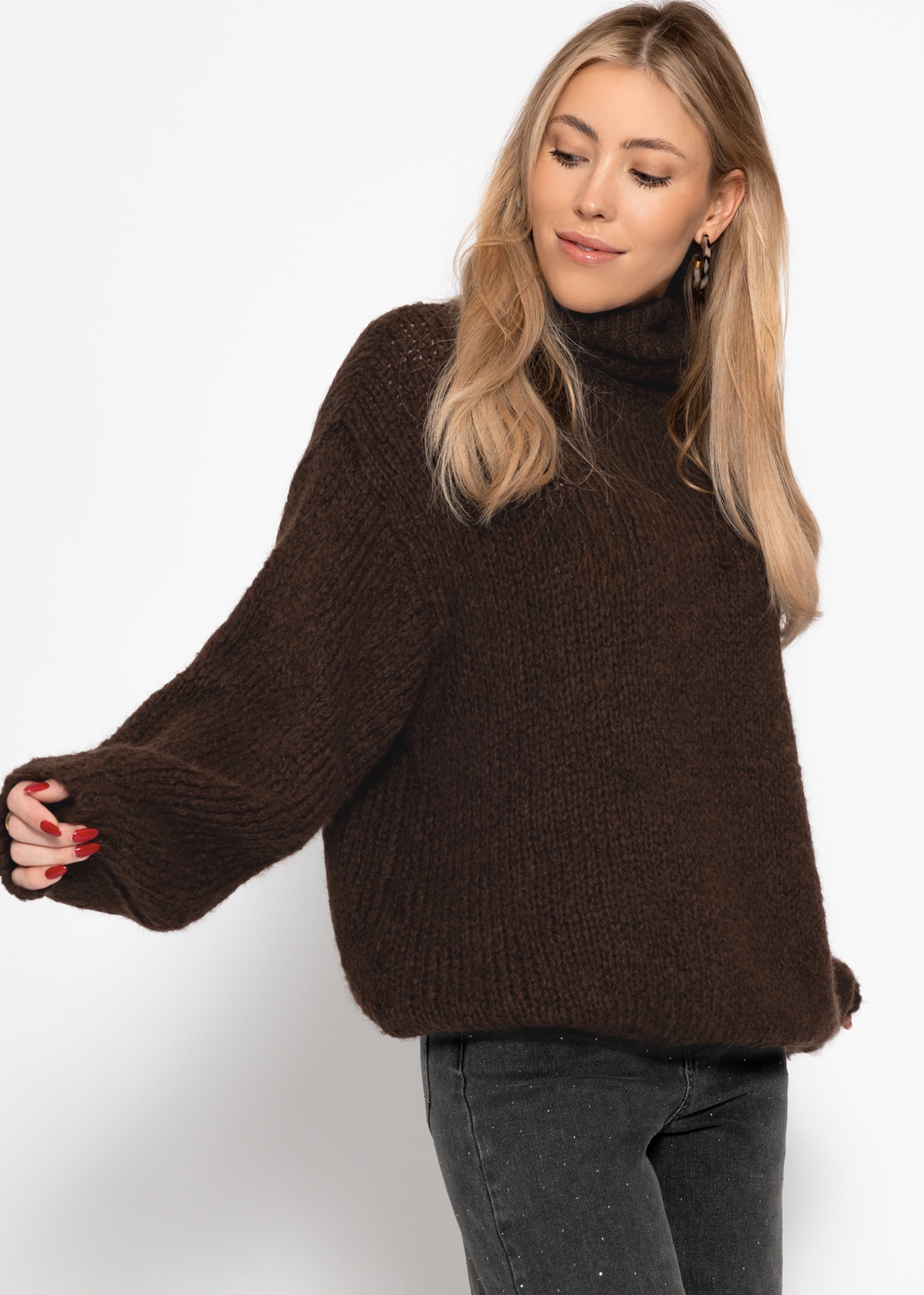 Oversize Rollkragenpullover - braun