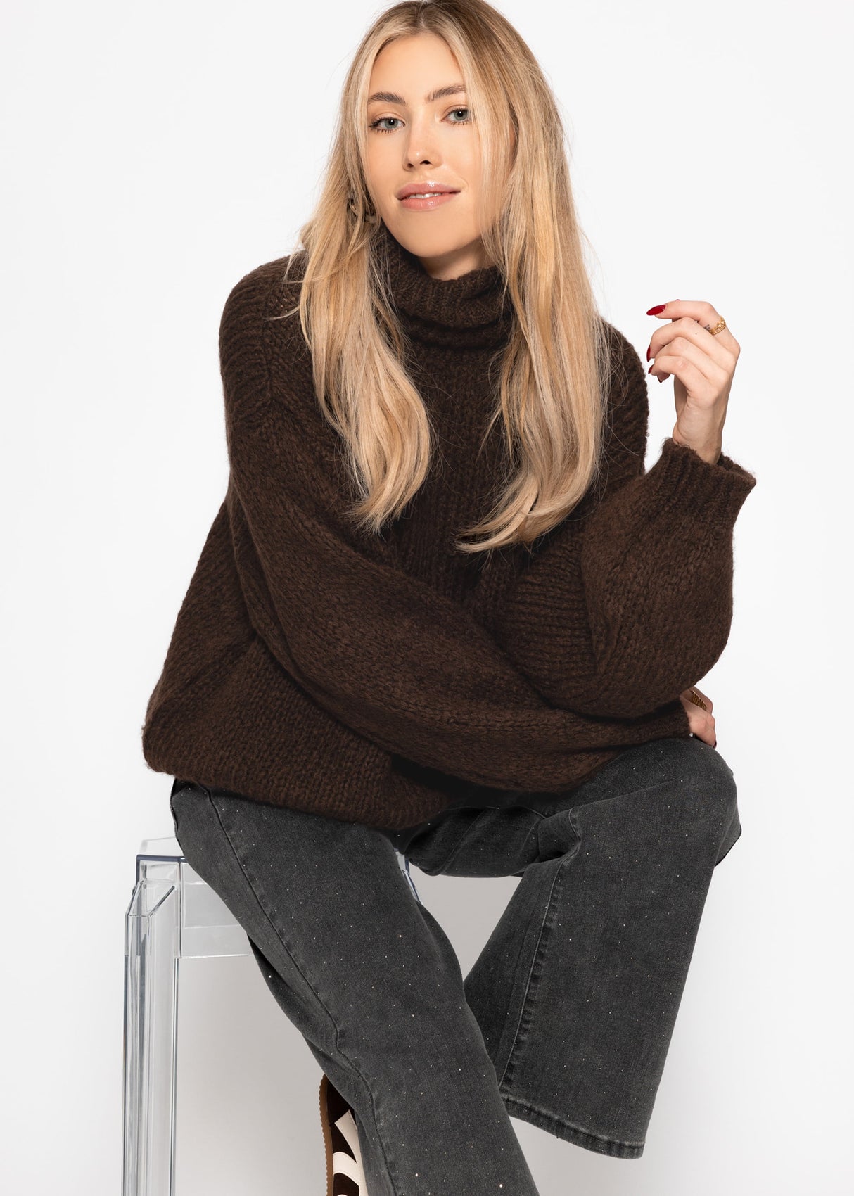 Oversize Rollkragenpullover - braun