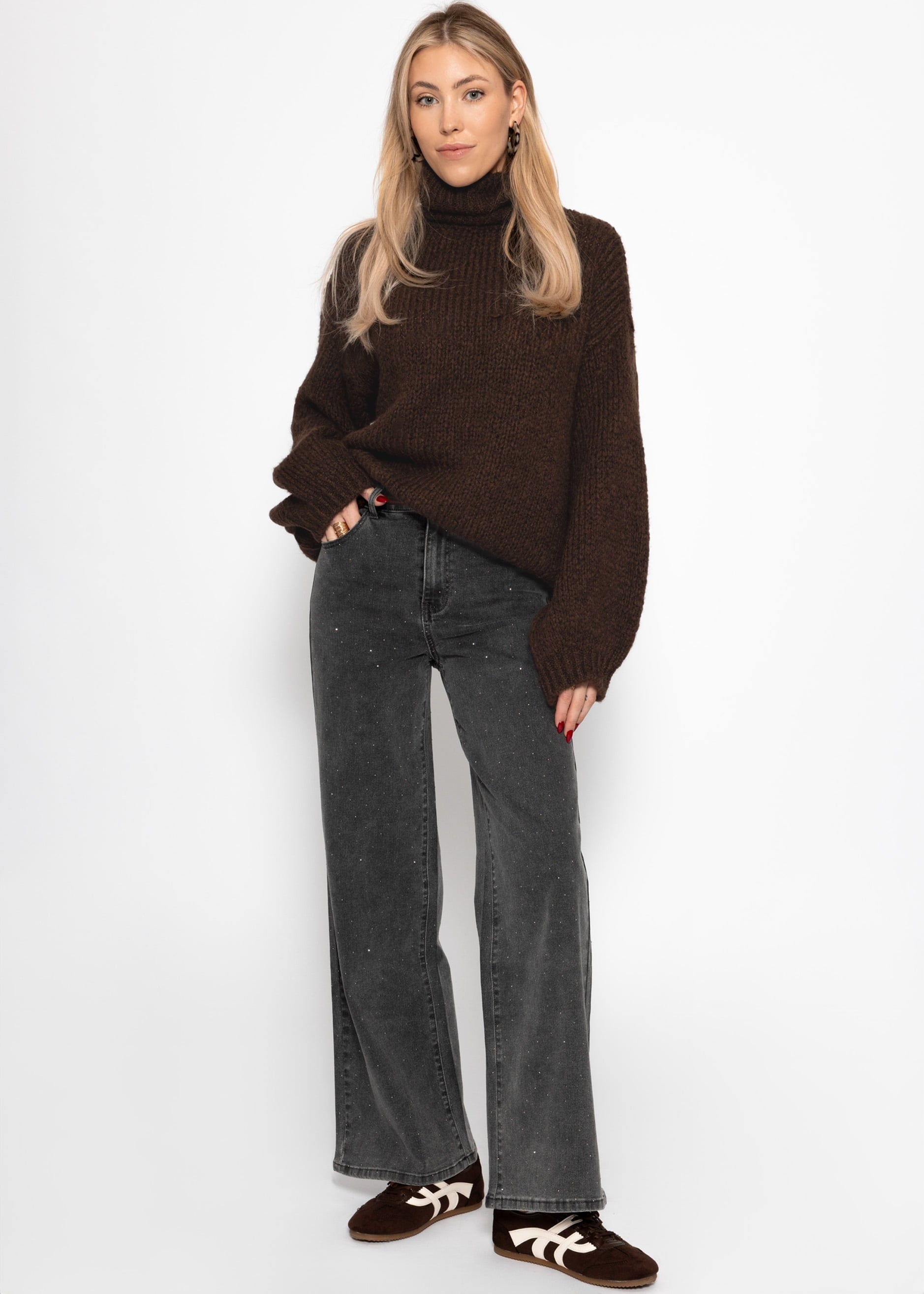 Oversize Rollkragenpullover - braun