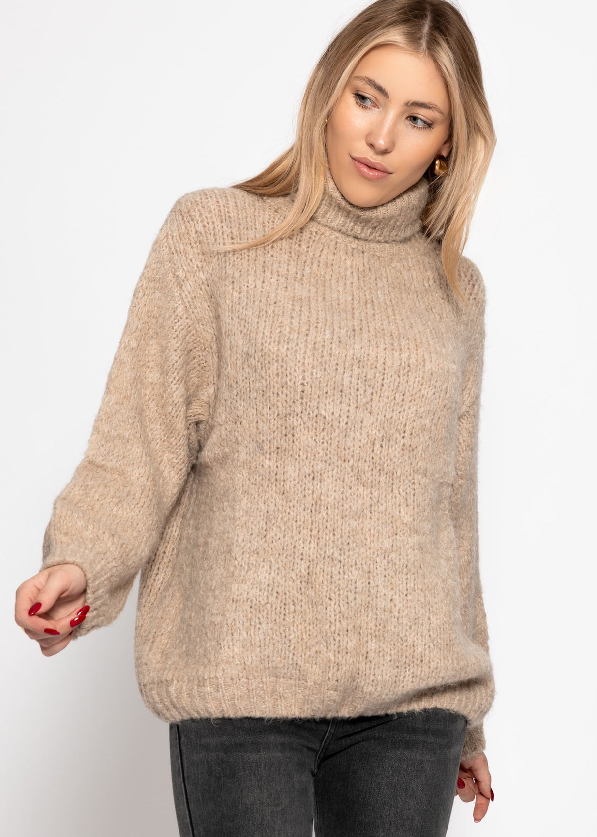 Oversize Rollkragenpullover - beige