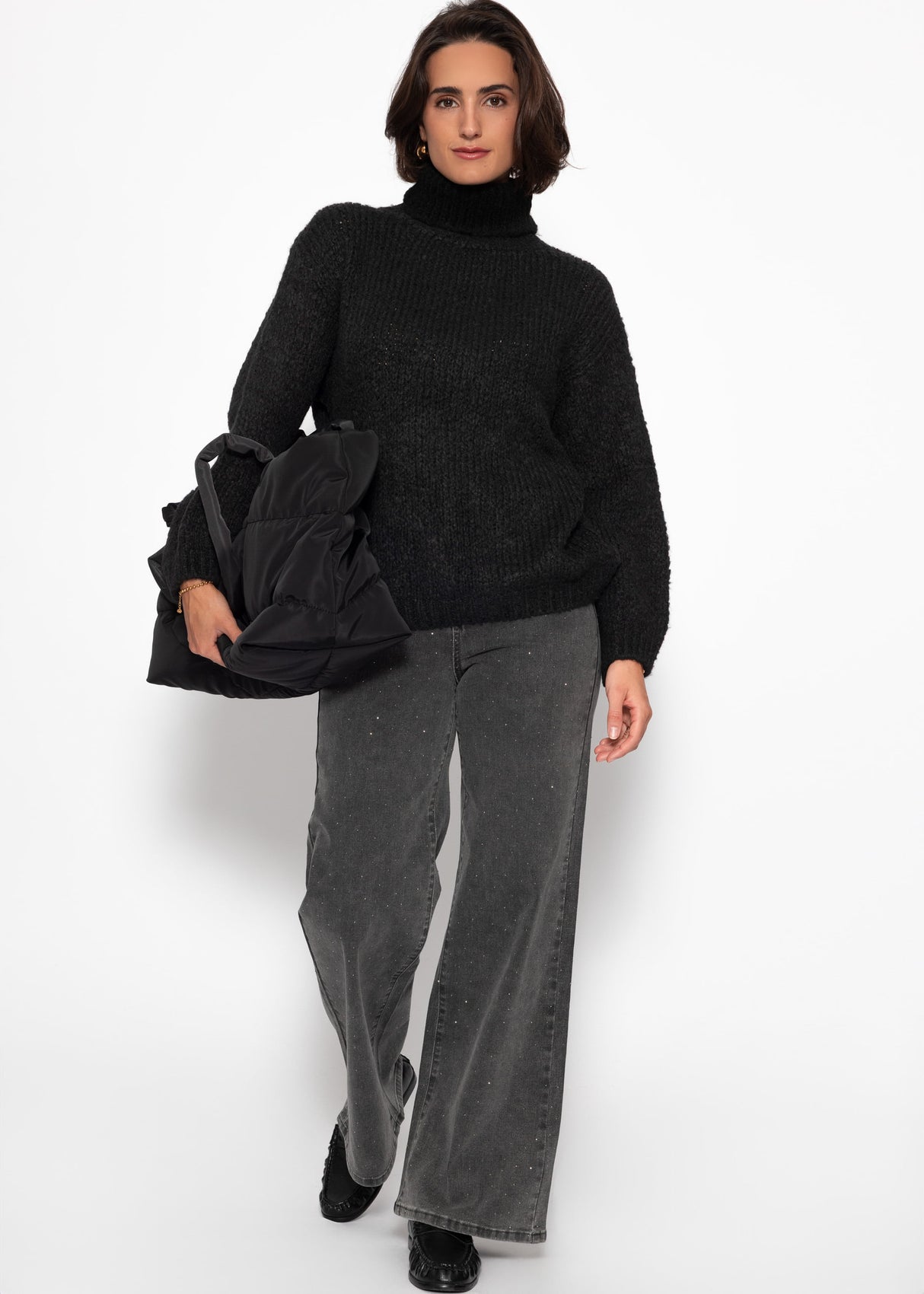 Oversize Rollkragenpullover - schwarz