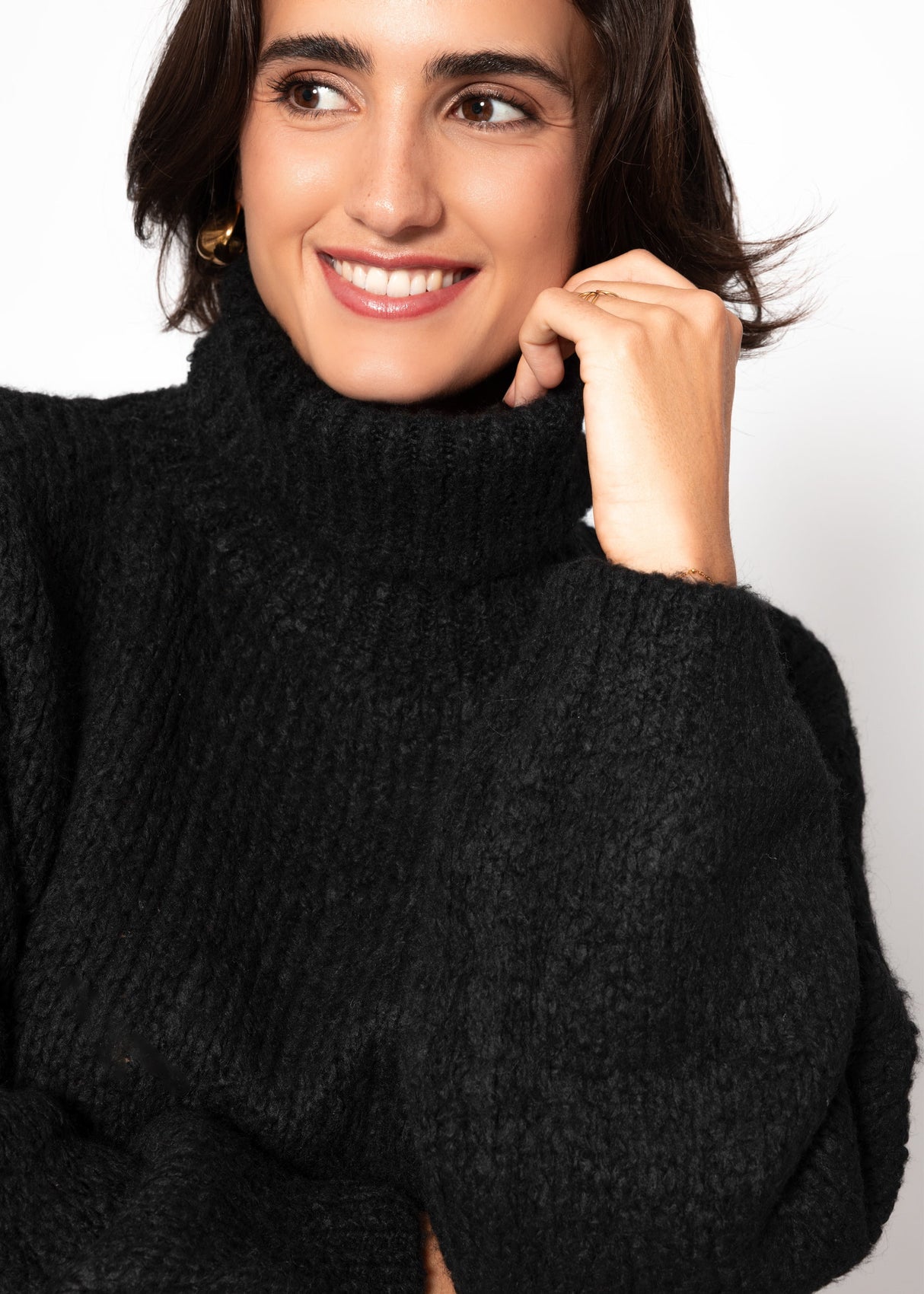 Oversize Rollkragenpullover - schwarz