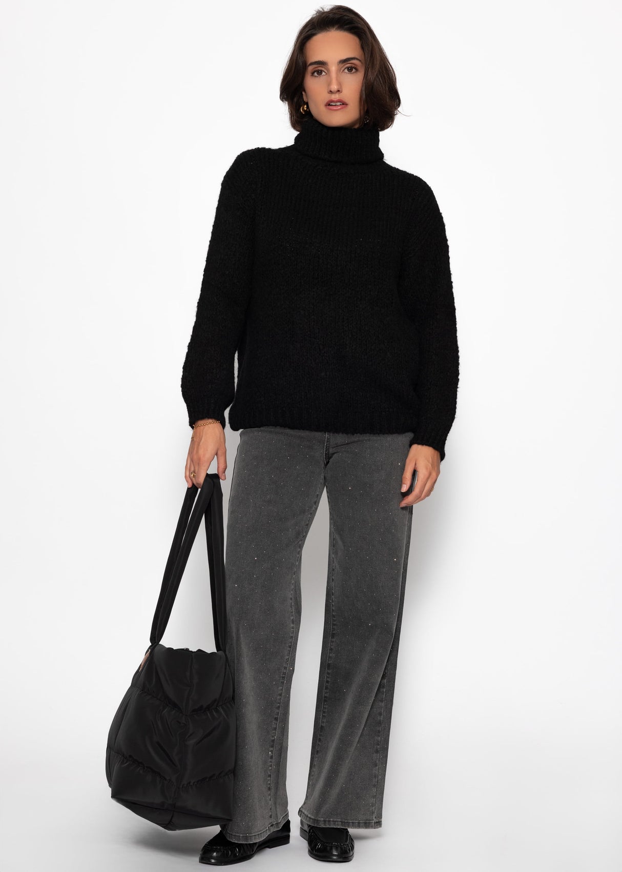 Oversize Rollkragenpullover - schwarz