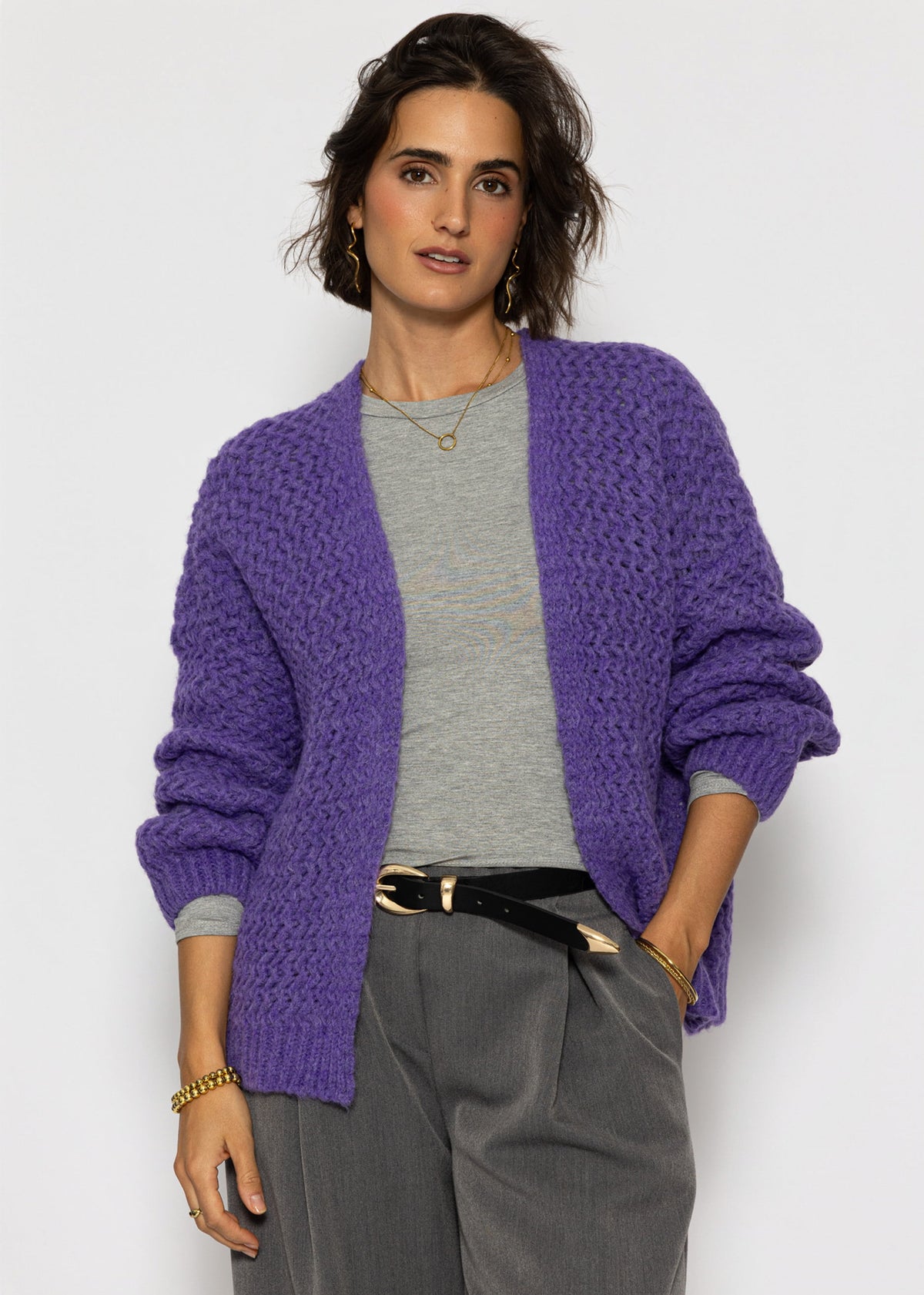 Oversize Strick-Cardigan mit Strukturmuster - lila