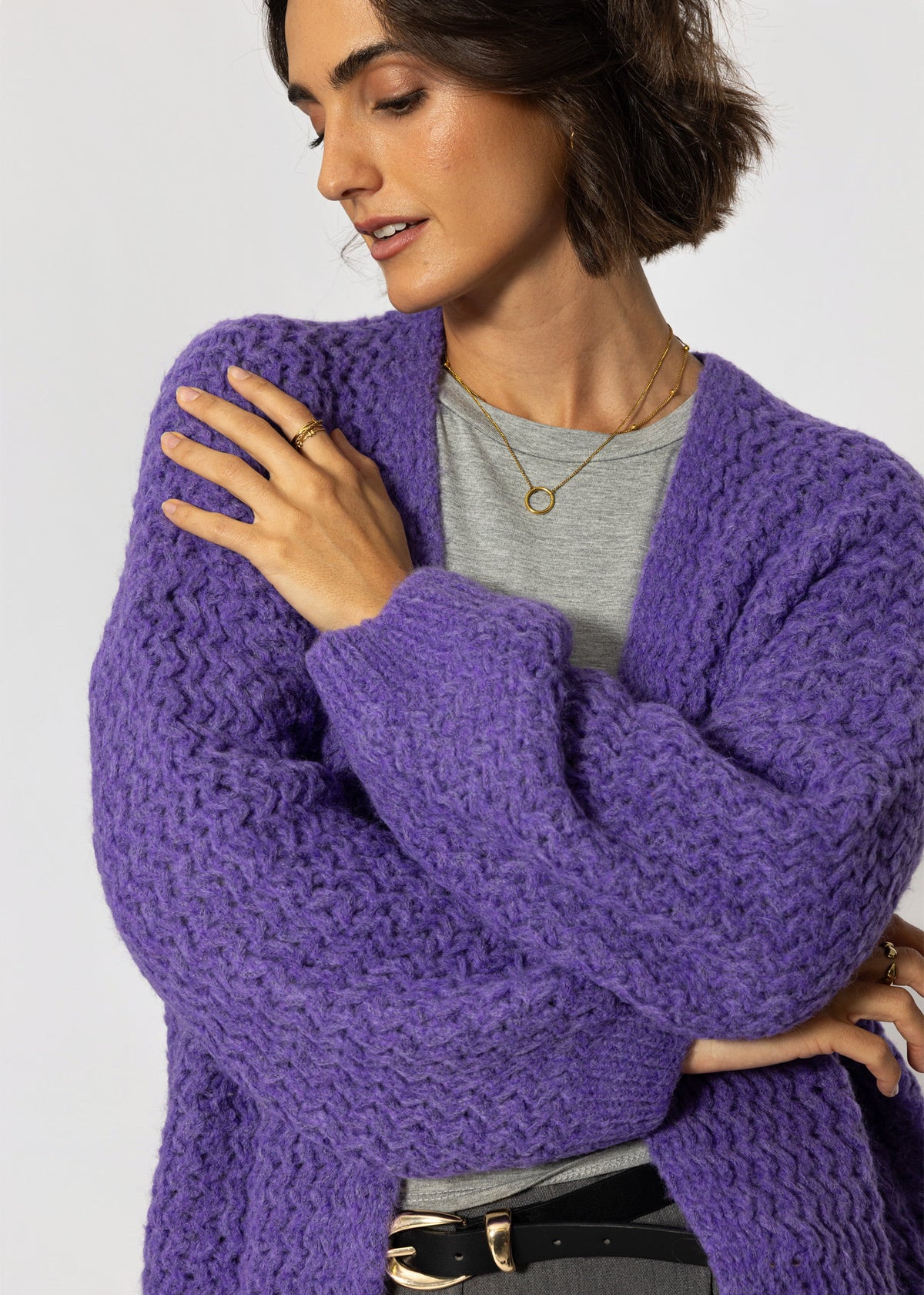 Oversize Strick-Cardigan mit Strukturmuster - lila