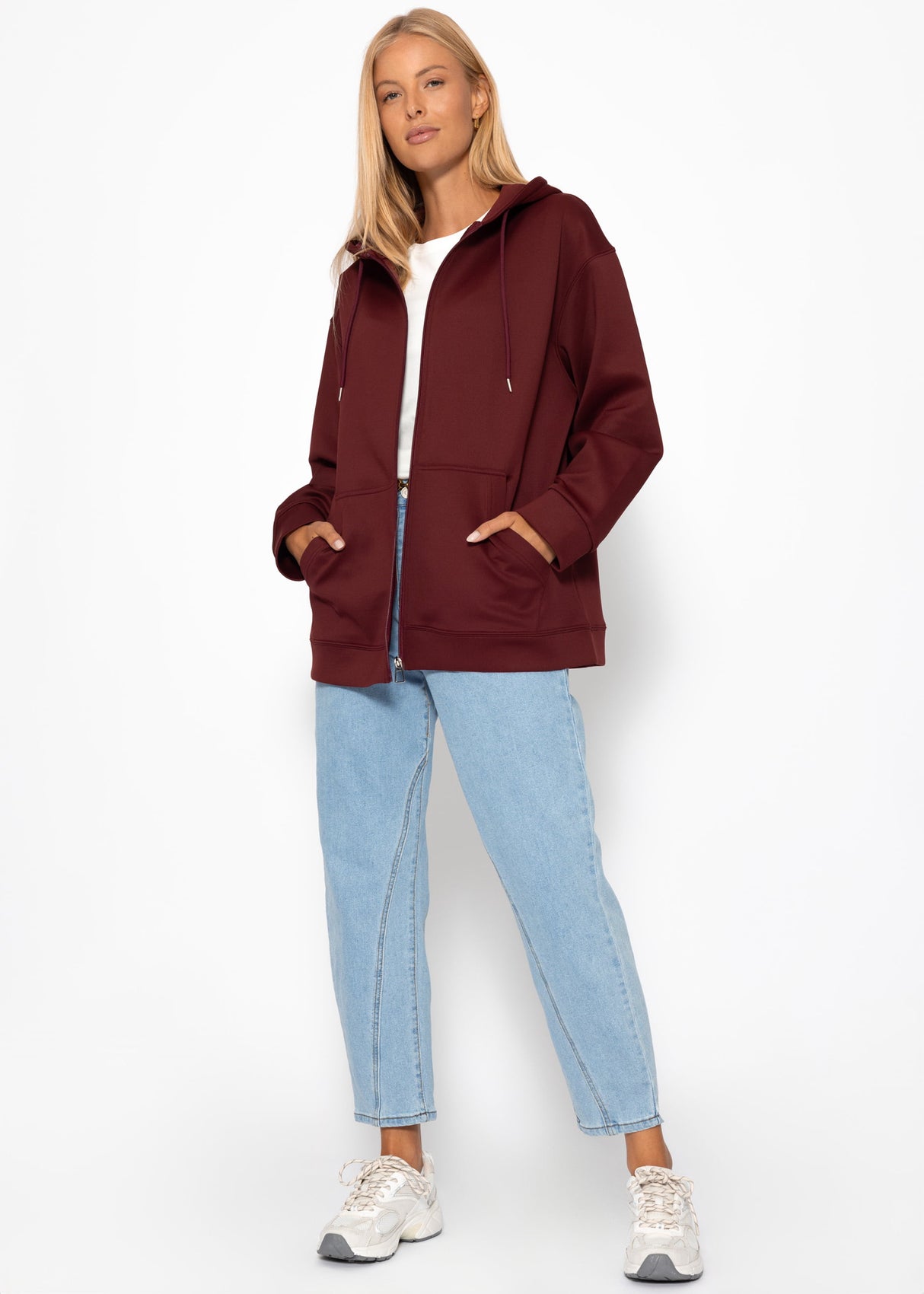 Oversized hooded sweatshirt jacket - burgundy