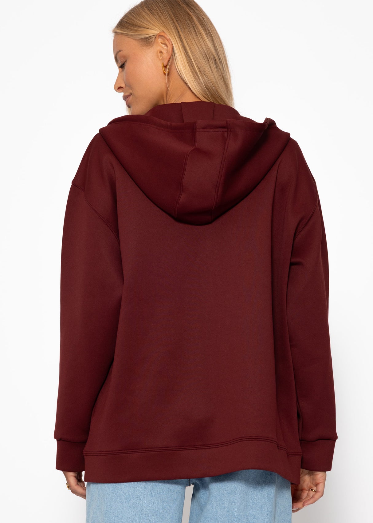 Oversized hooded sweatshirt jacket - burgundy