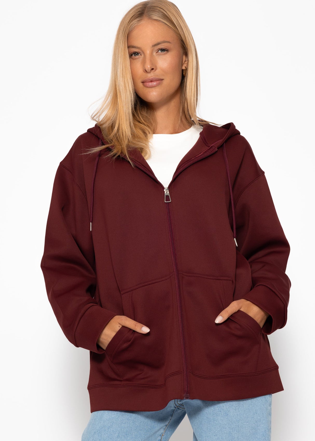 Oversized hooded sweatshirt jacket - burgundy