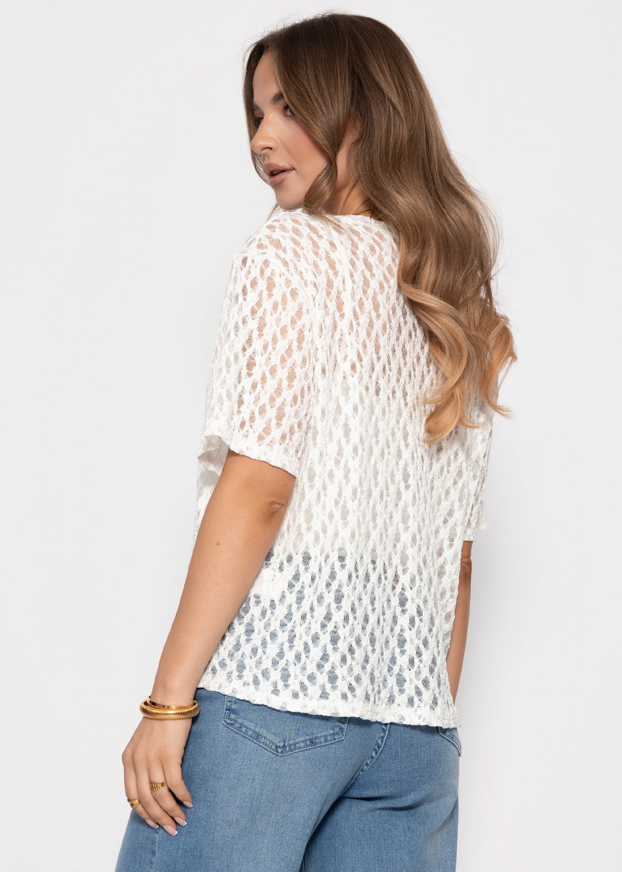 Oversize T-Shirt aus Spitze - weiß