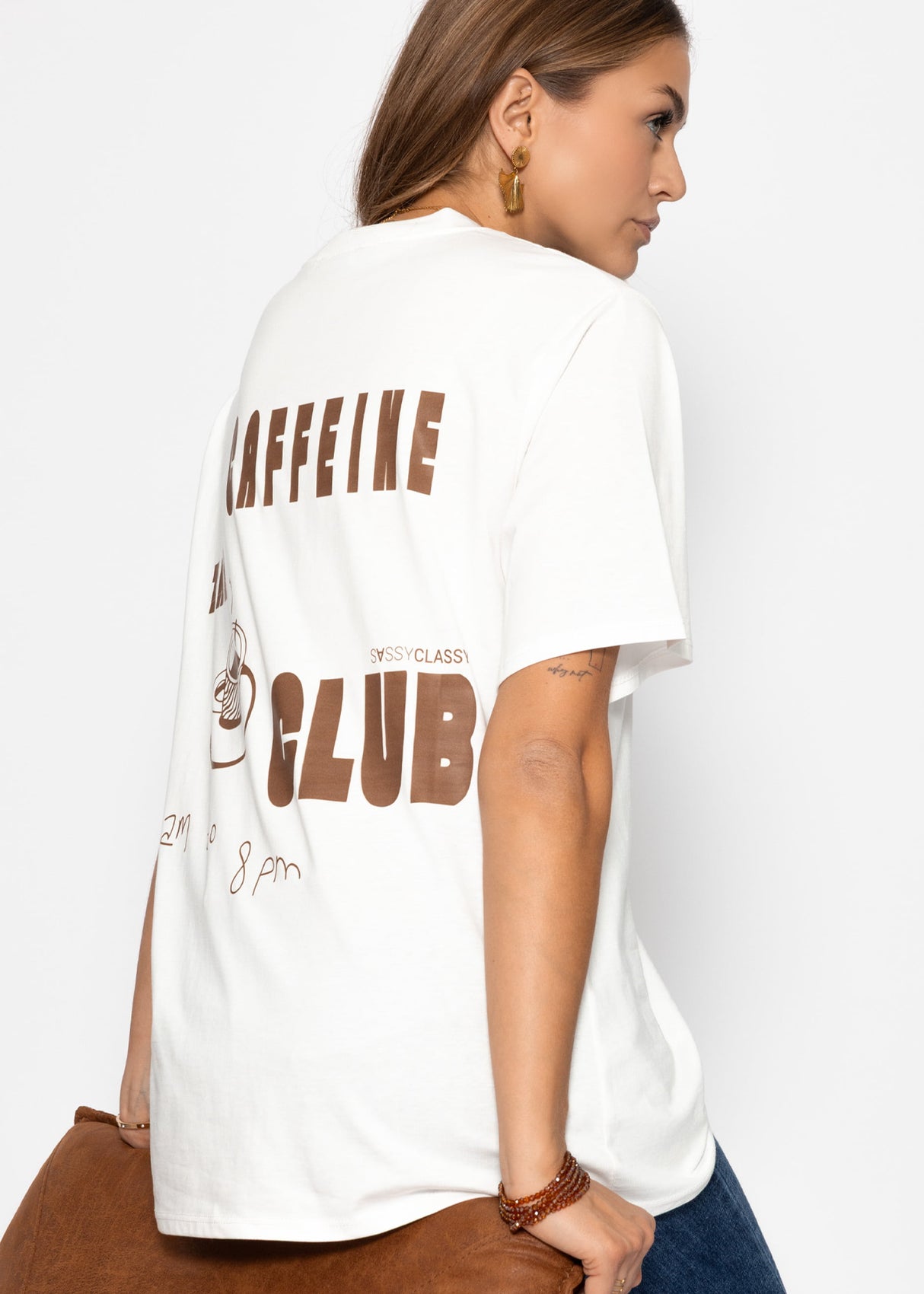 Oversize T-Shirt mit "Coffee Club" Print - offwhite