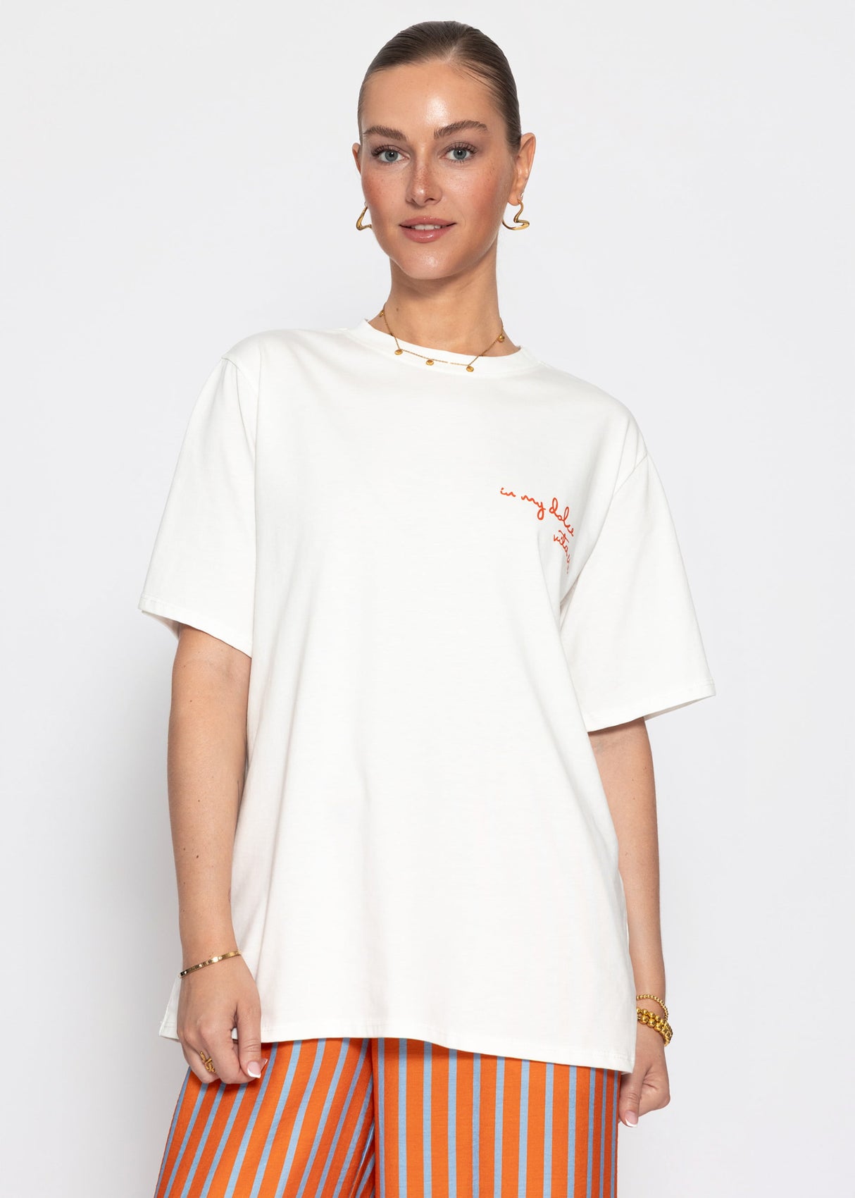 Oversize T-Shirt mit Druck - weiß