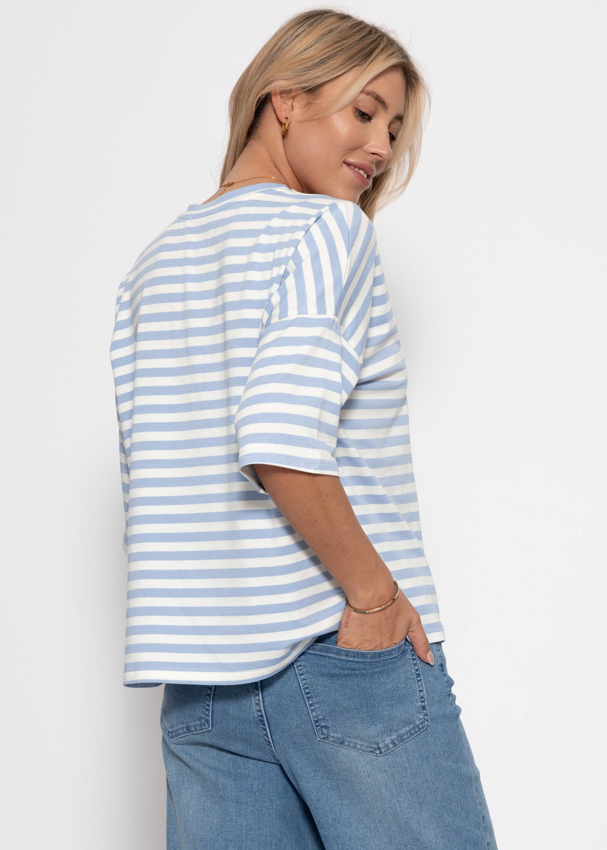 Oversize T-Shirt mit Streifen - blau-weiß