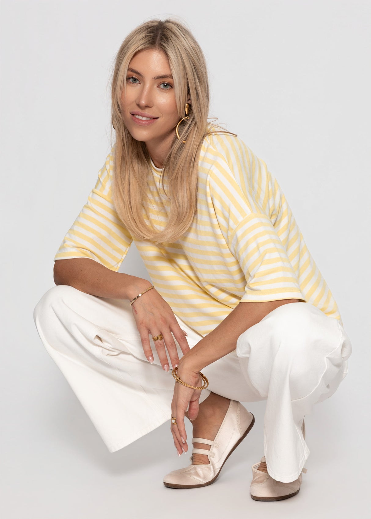 Oversize T-Shirt mit Streifen - gelb-weiß