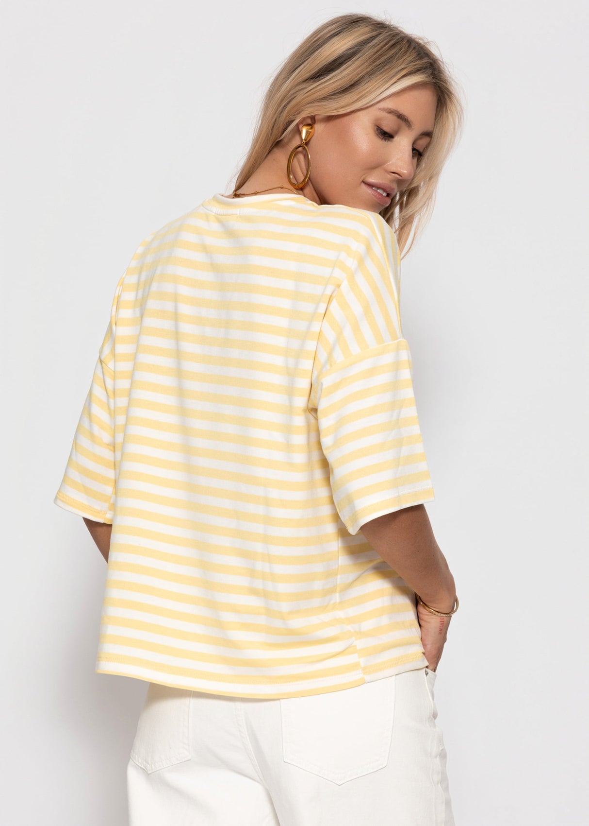 Oversize T-Shirt mit Streifen - gelb-weiß