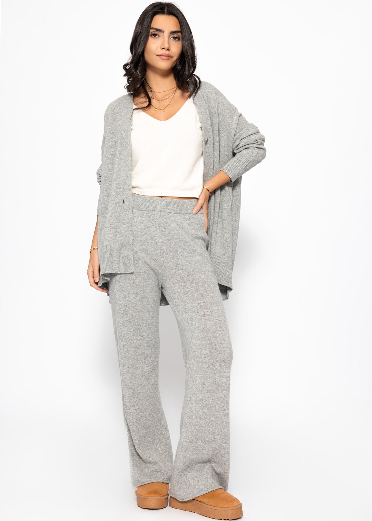 Oversized Cardigan mit V-Ausschnitt und Kaschmiranteil - grau