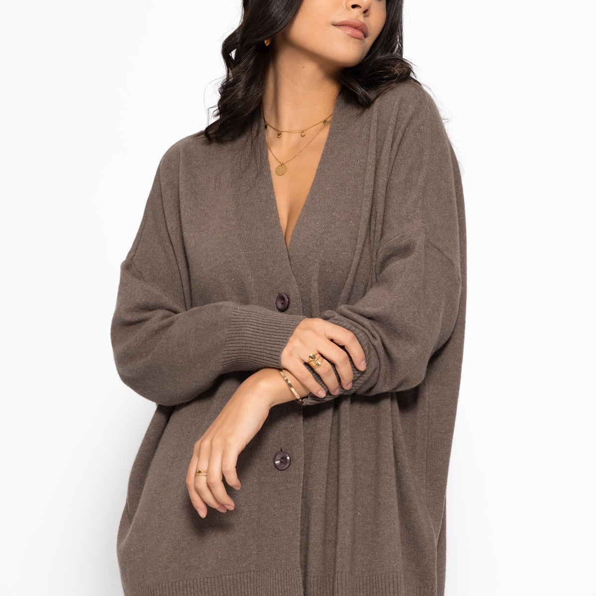 Oversized Cardigan mit V-Ausschnitt und Kaschmiranteil