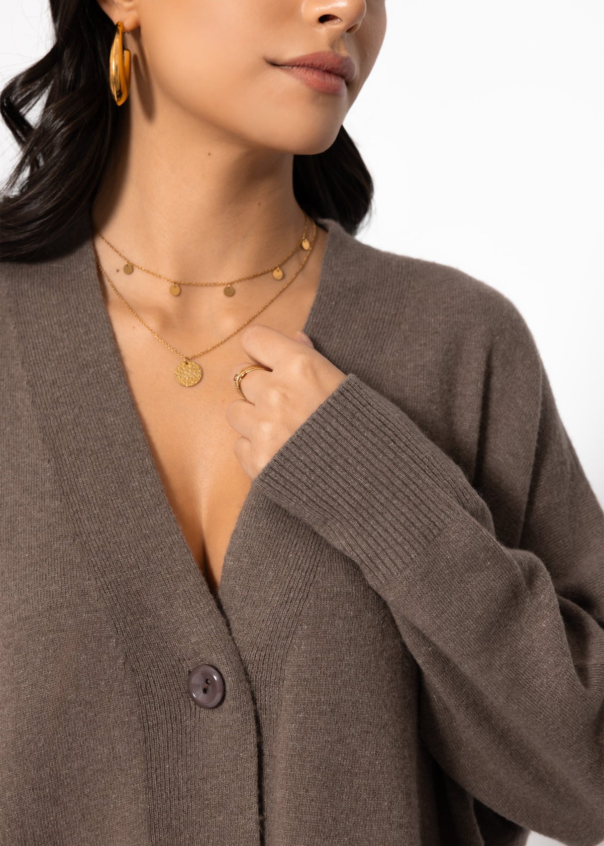 Oversized Cardigan mit V-Ausschnitt und Kaschmiranteil - taupe