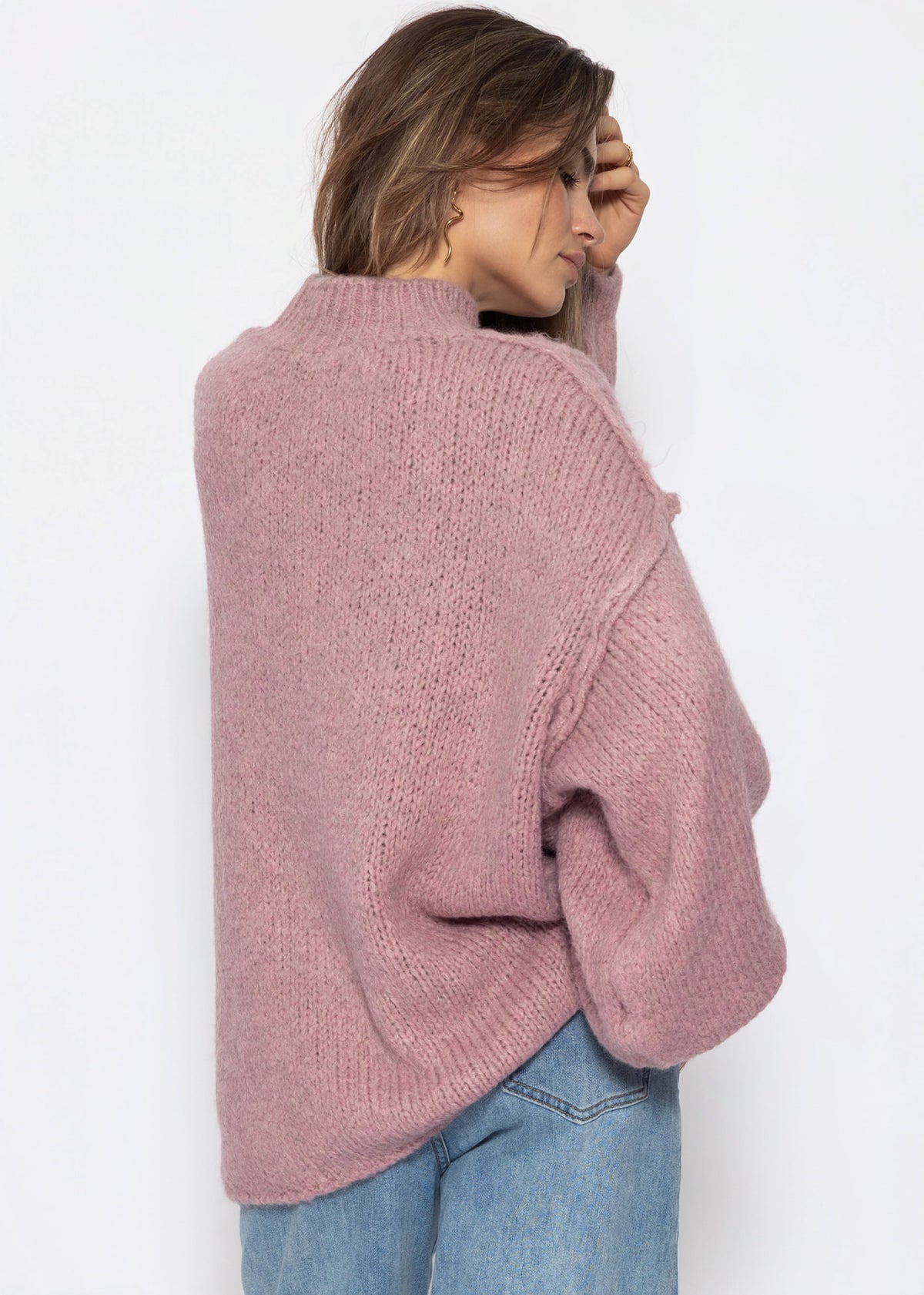 Oversized Grobstrickpullover - altrosa