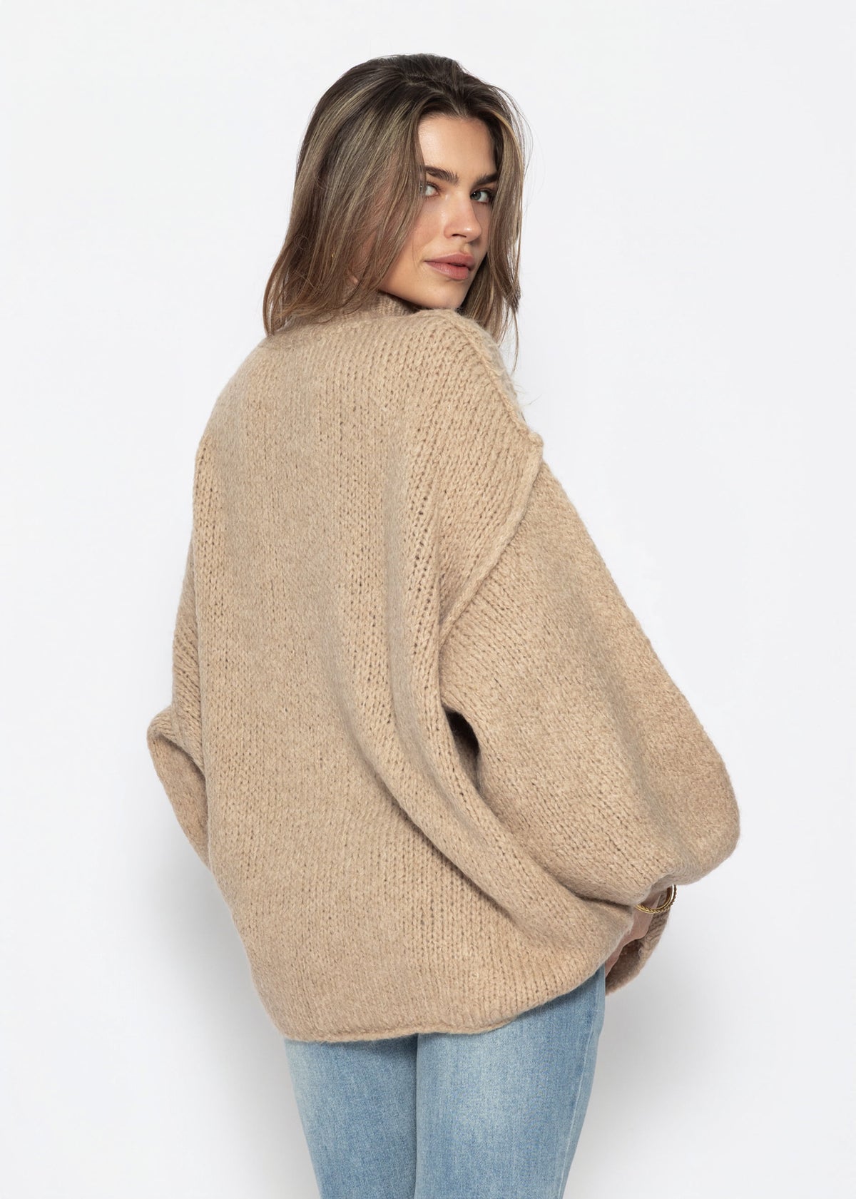Oversized Grobstrickpullover - beige
