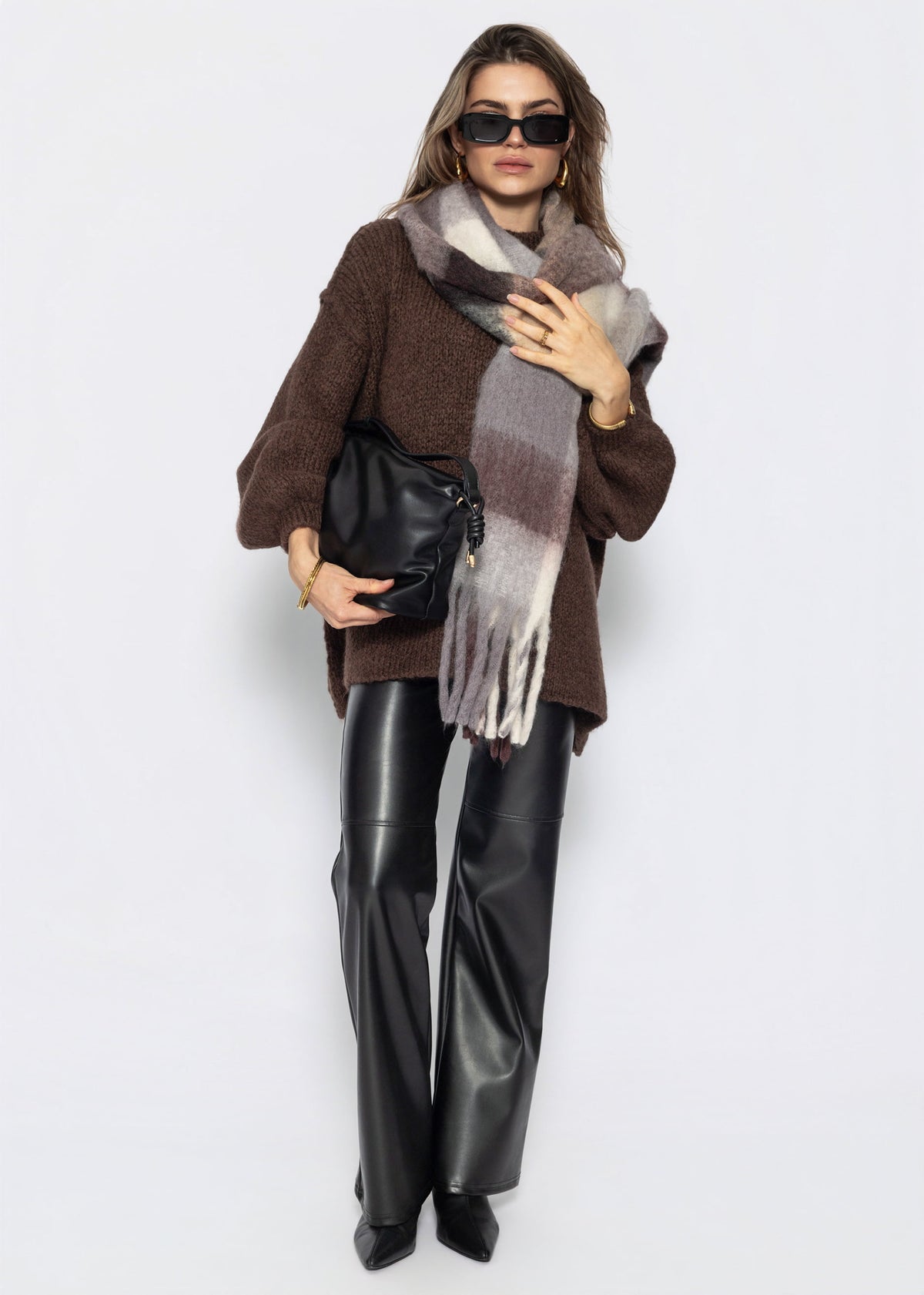 Oversized Grobstrickpullover - braun