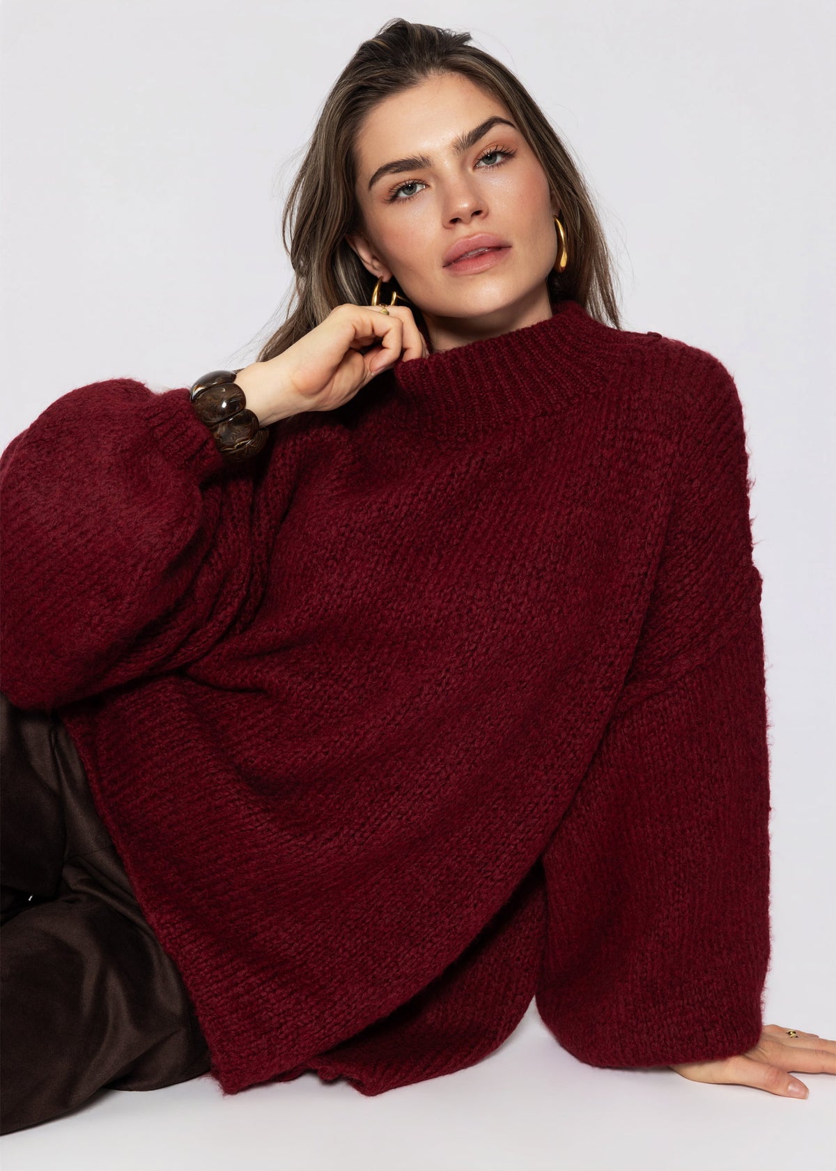 Oversized Grobstrickpullover - burgundy