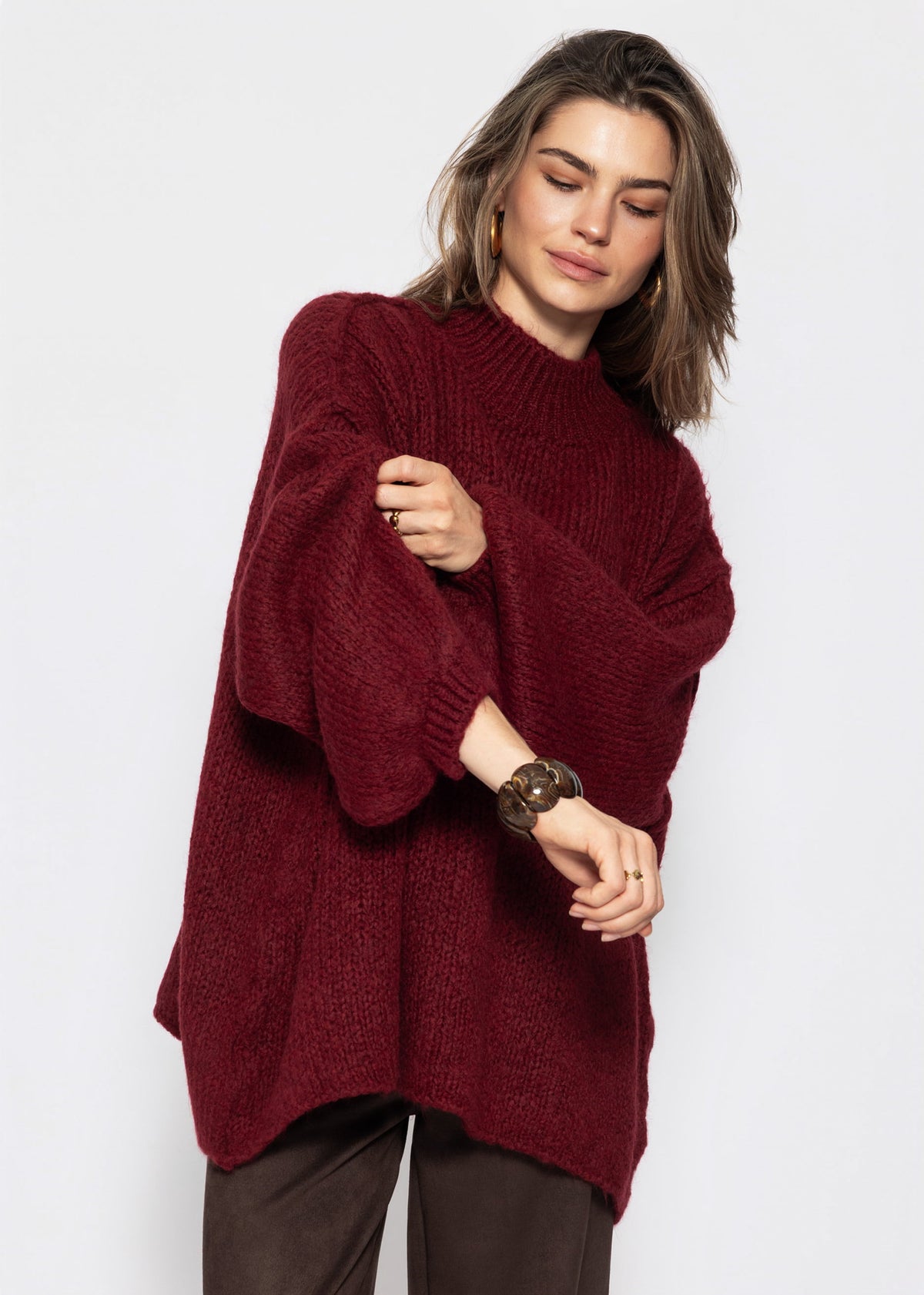 Oversized Grobstrickpullover - burgundy
