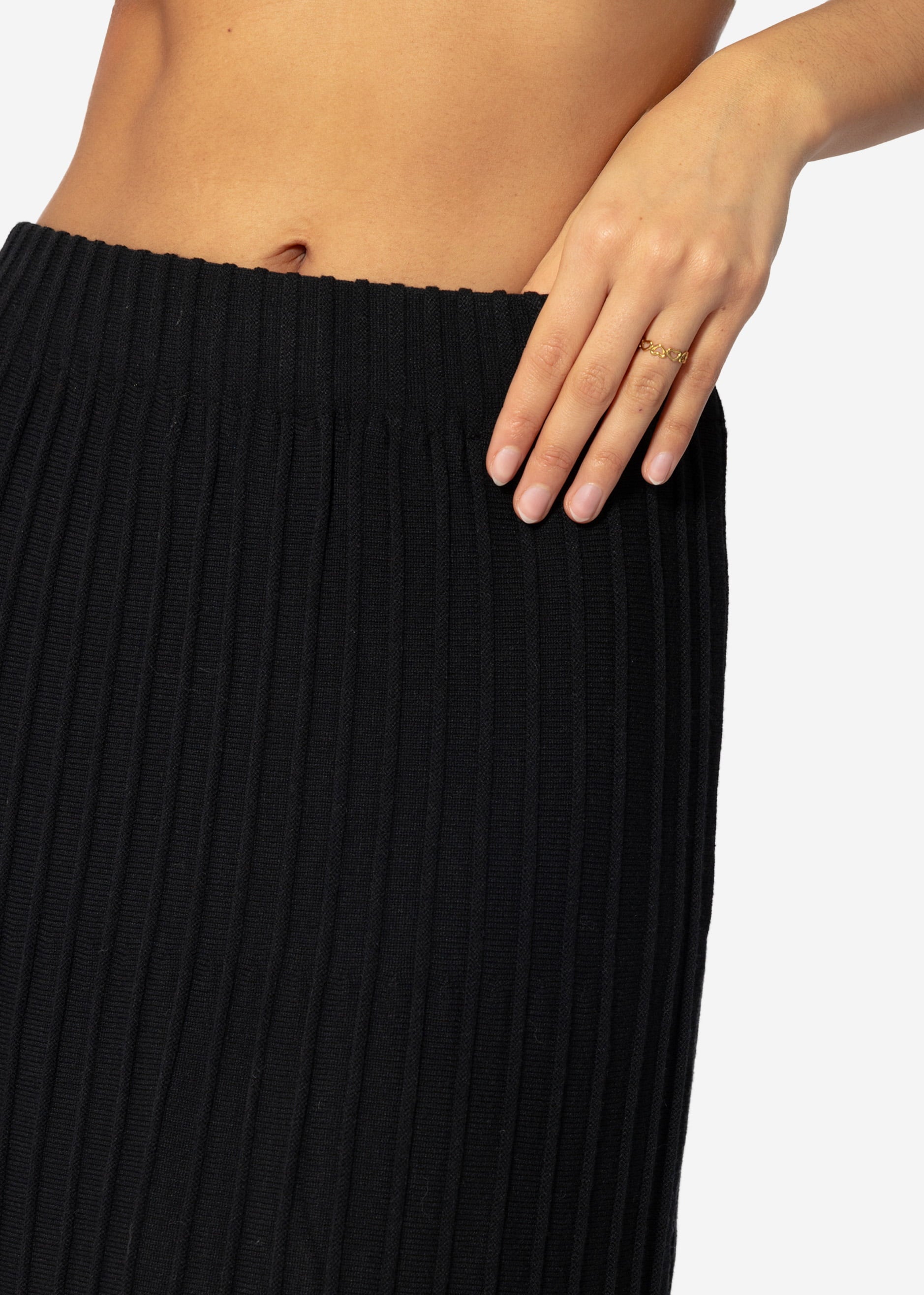Plissierter Maxi Strick-Rock - schwarz