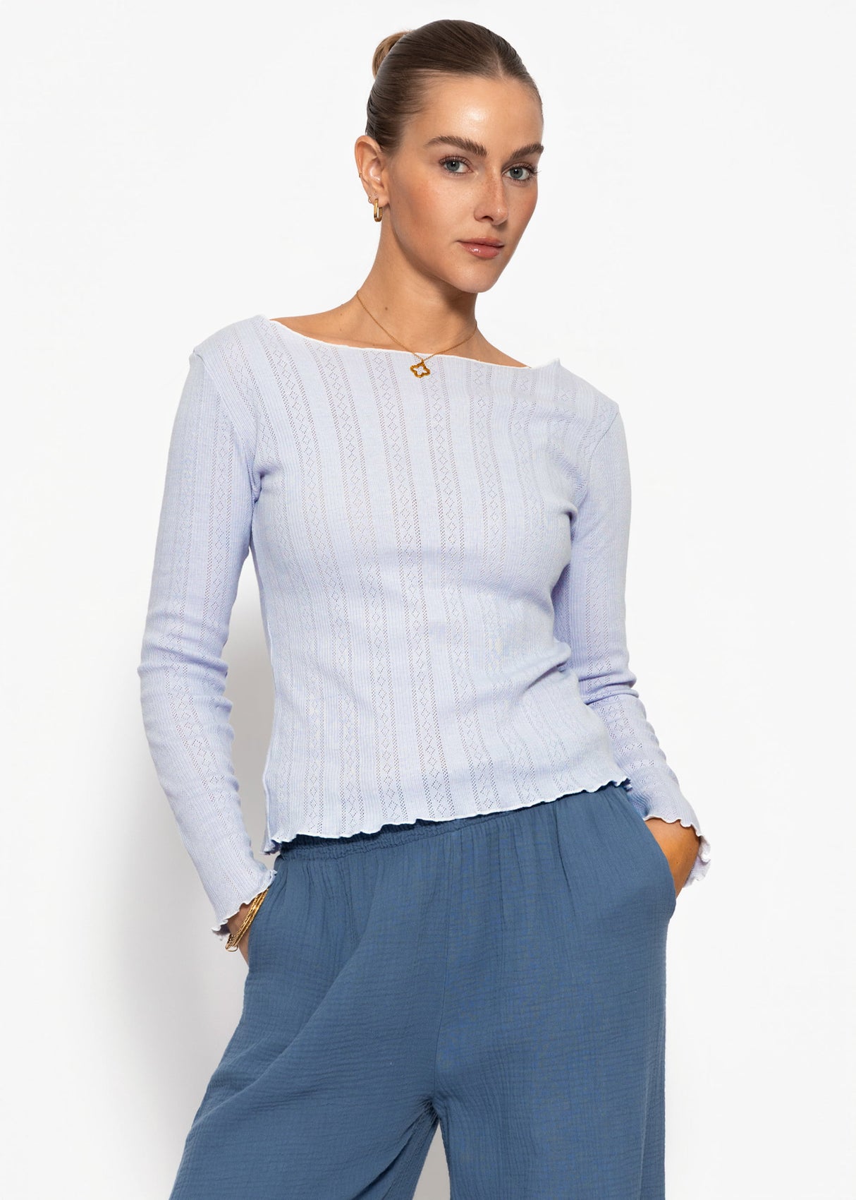 Pointelle Langarmshirt - flieder