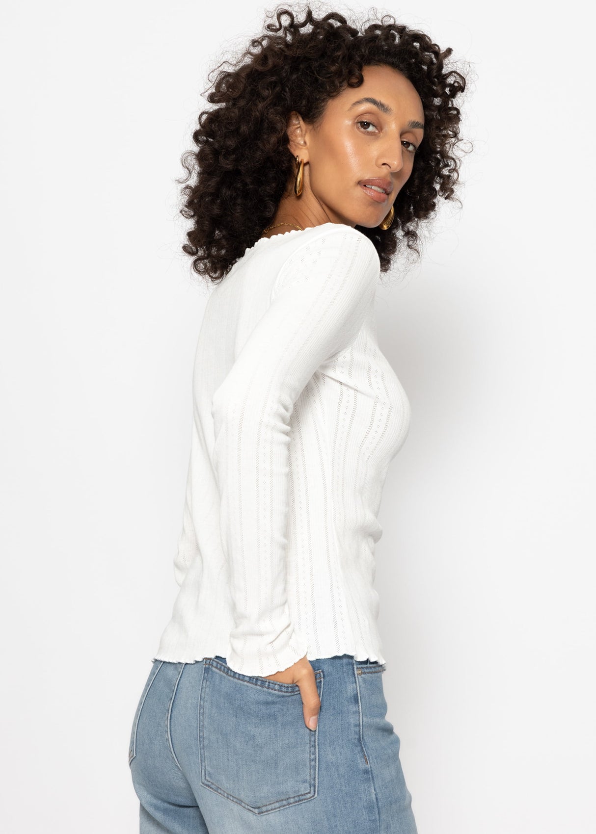 Pointelle long-sleeved shirt - white