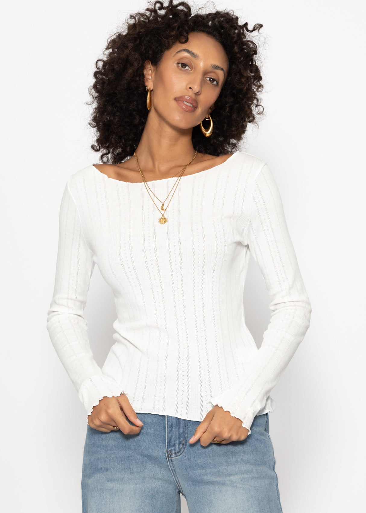 Pointelle long-sleeved shirt - white